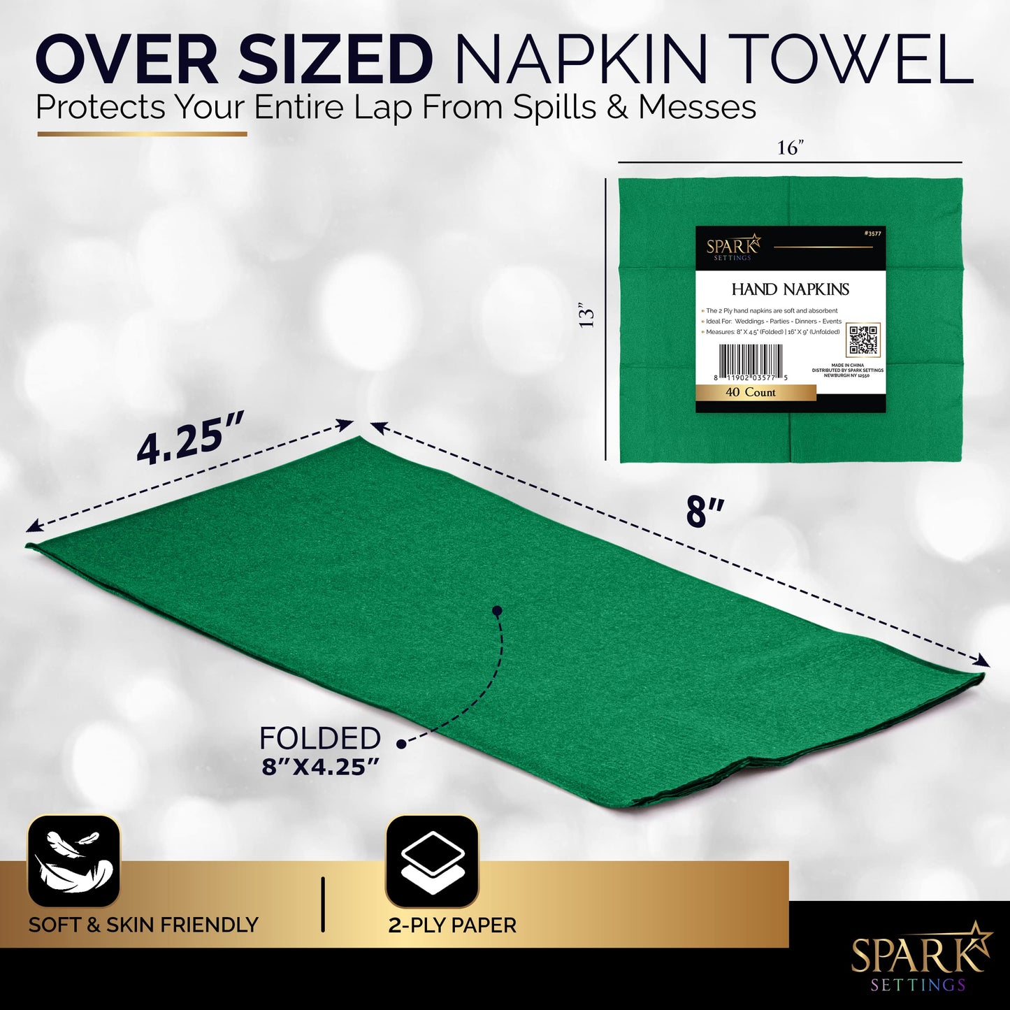 Dinner Napkins Disposable Guest Towels, Red Green Gold Beverage Napkins Soft and Absorbent Paper Napkins Dinner Size for Party, Wedding, 8” x 4.5” 2