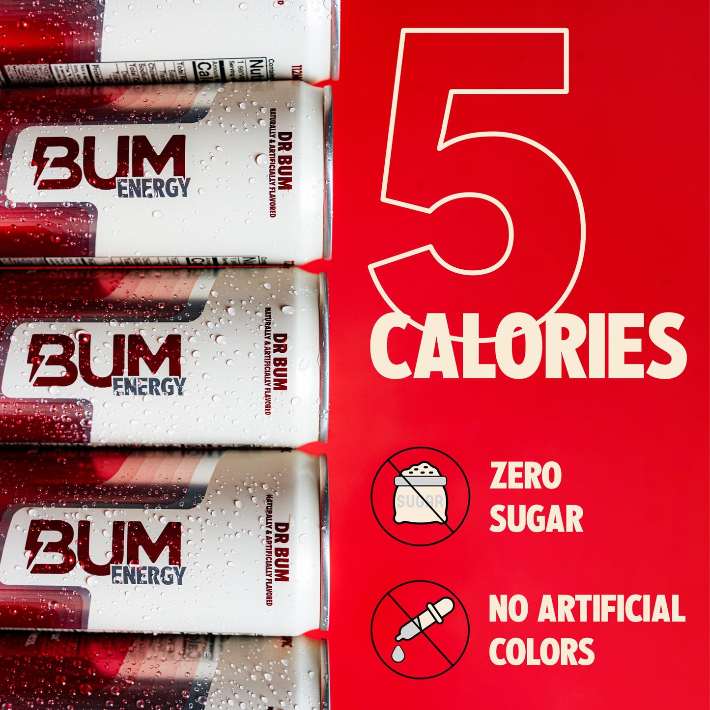 BUM Sugar-Free Energy Drink, Dr BUM - Lightly Carbonated & No Artificial Colors, Natural Caffeine & Citicoline for Energy & Focus, Brain Boost