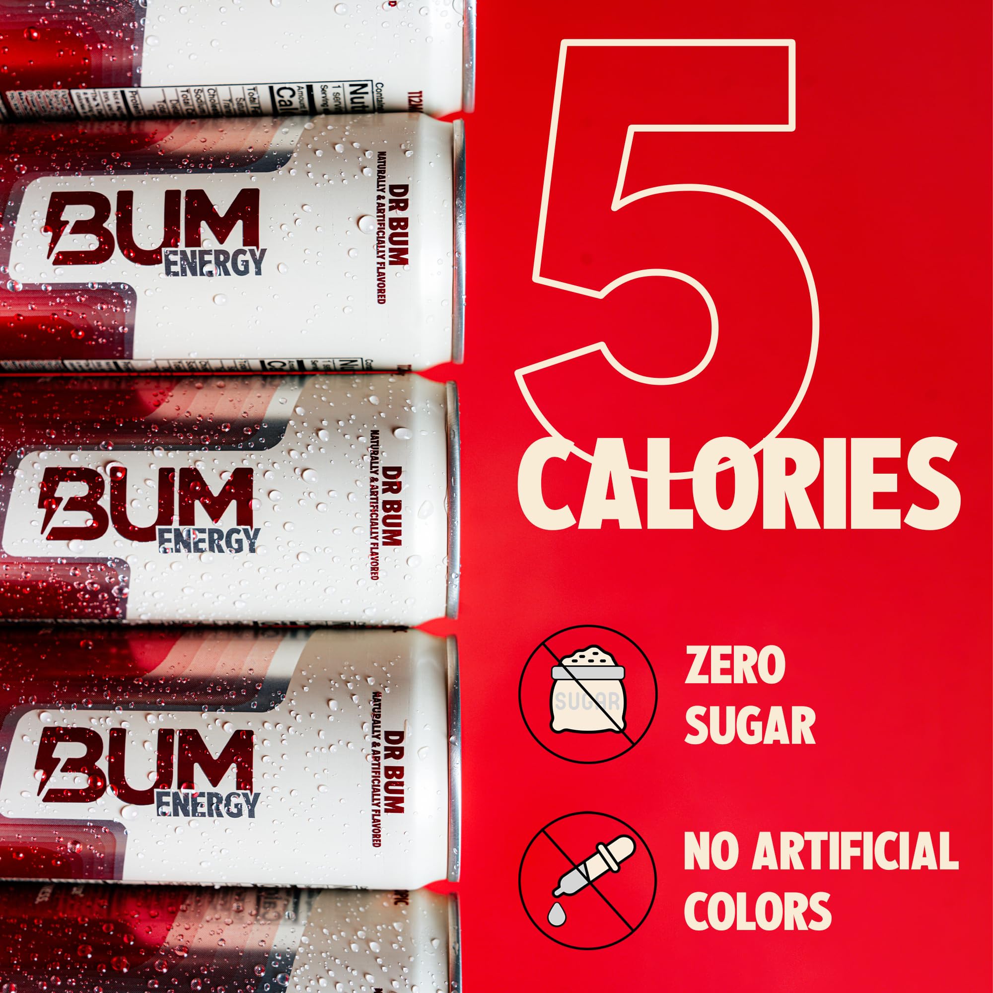 BUM Sugar-Free Energy Drink, Dr BUM - Lightly Carbonated & No Artificial Colors, Natural Caffeine & Citicoline for Energy & Focus, Brain Boost