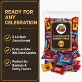 Candy Bulk Assorted Chocolate Variety Pack - 5 Lb Individually Wrapped Mix for Basket Stuffers, Celebration Fillers & Party Treats - July 4th