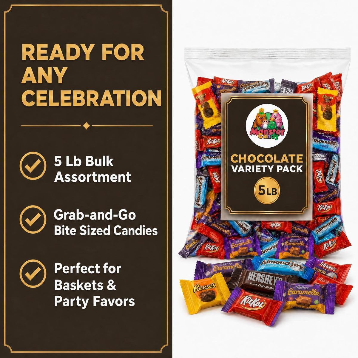 Candy Bulk Assorted Chocolate Variety Pack - 5 Lb Individually Wrapped Mix for Basket Stuffers, Celebration Fillers & Party Treats - July 4th