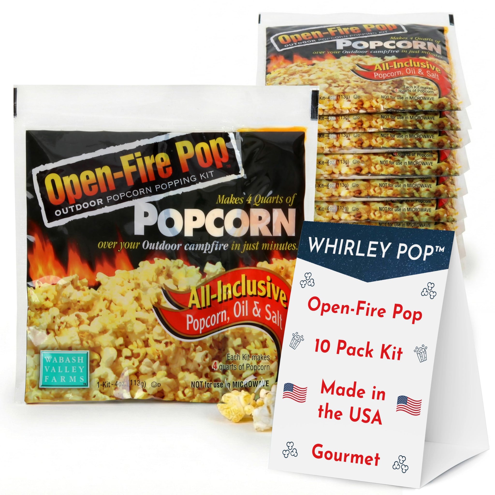 Wabash Valley Farms Open Fire Popcorn Popping Kits - All-You-Need Movie Night Kit - Includes Yellow Popcorn Kernels, Salt & Oil For Outdoor Popping