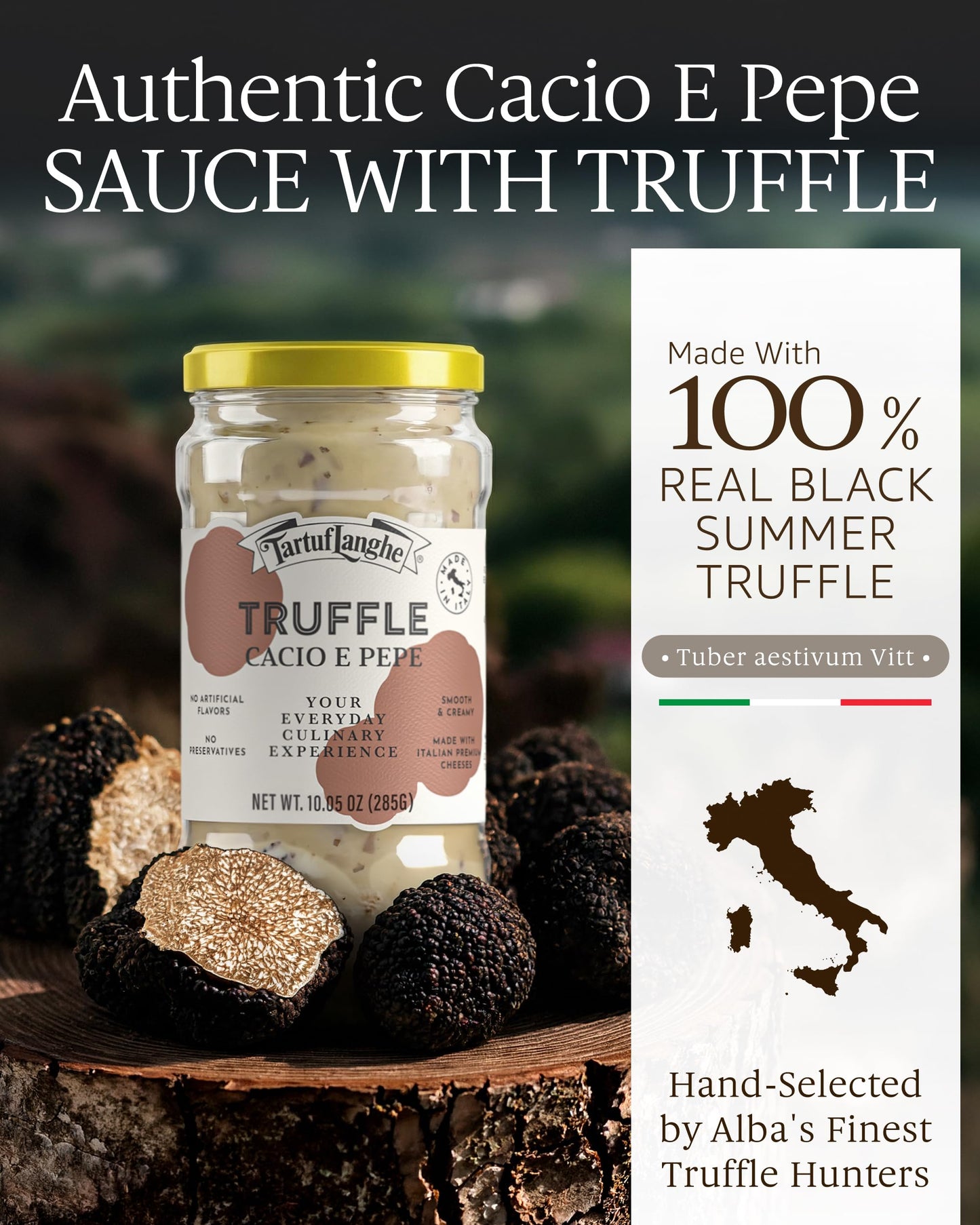 TartufLanghe Cacio e Pepe Truffle Sauce - Authentic Italian Pasta Sauce with Black Truffle & Pecorino Romano Cheese for Risottos, Gnocchi, Ravioli