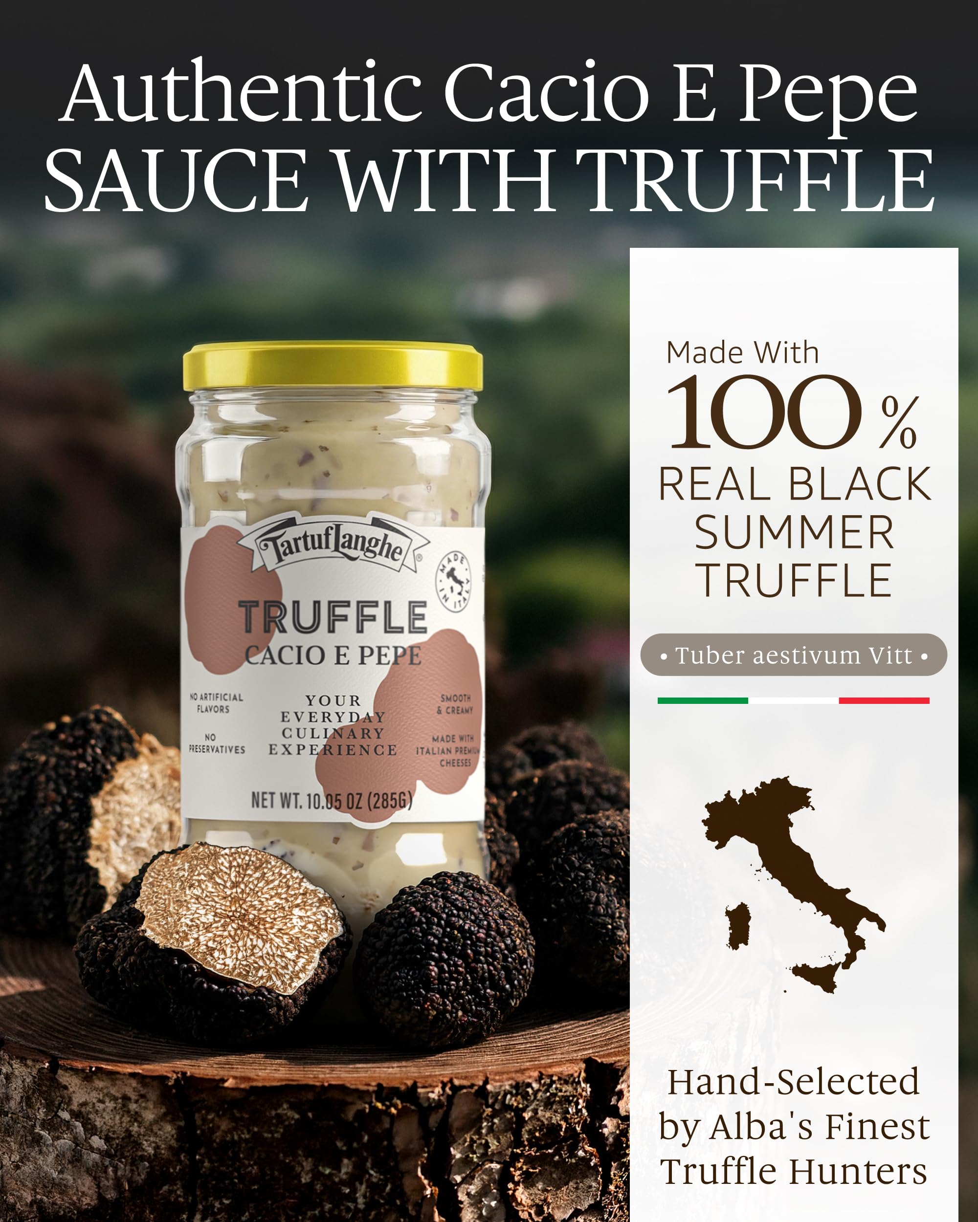 TartufLanghe Cacio e Pepe Truffle Sauce - Authentic Italian Pasta Sauce with Black Truffle & Pecorino Romano Cheese for Risottos, Gnocchi, Ravioli