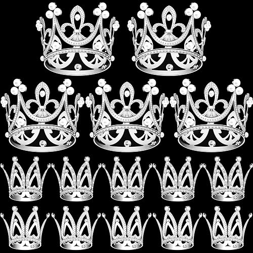 15Pcs Crown Cake Topper, Silver Mini Crowns, Small Crystal Pearl Cupcake Toppers for Flower Arrangements Cupcake Baby Shower Birthday Party Wedding