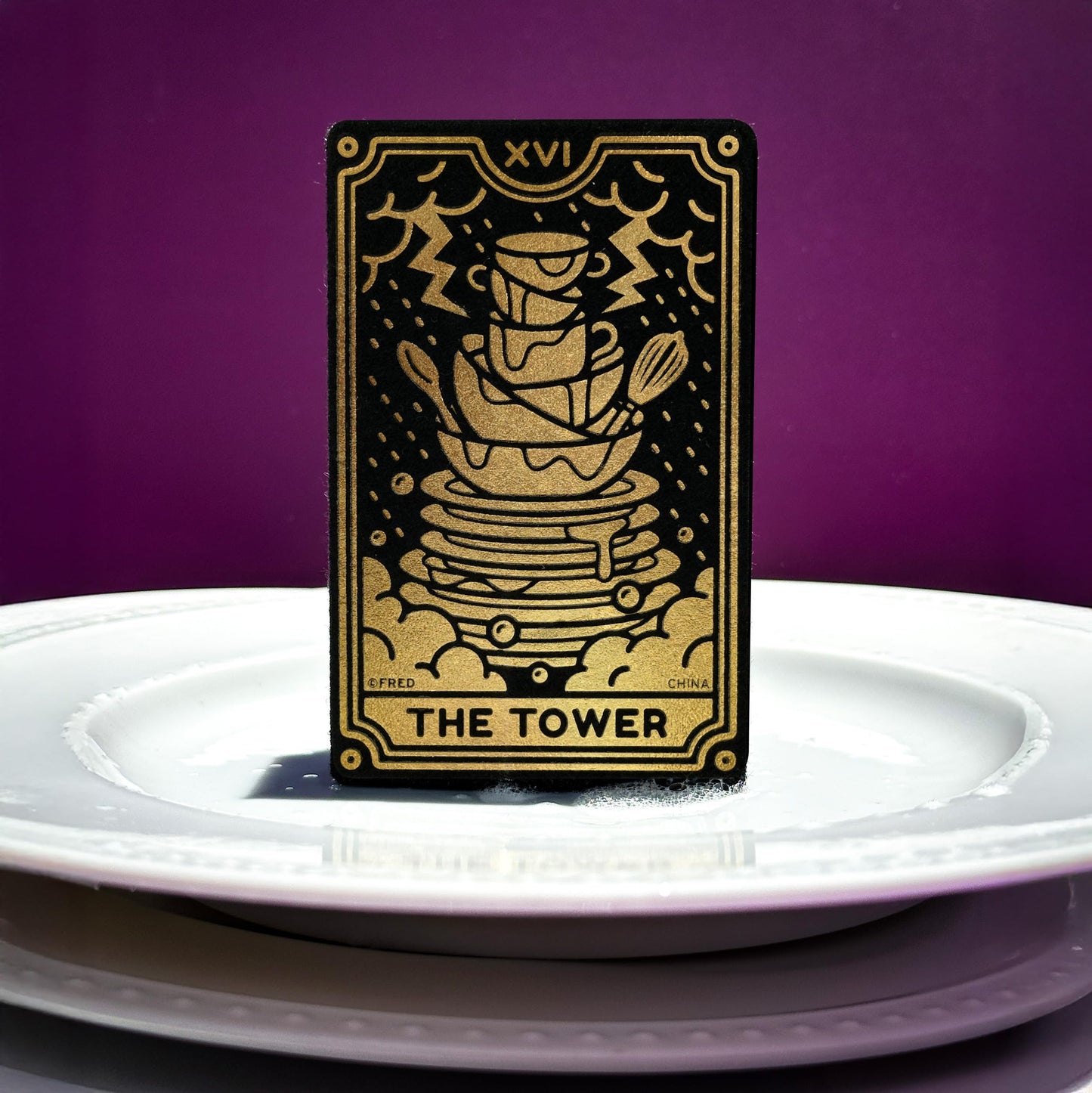 Genuine Fred Clean Fate Tarot Card Kitchen Sponges, Set of 3 Multi Layer Sponges with Metallic Gold Tarot Card Designs Fun, Functional, Mystical