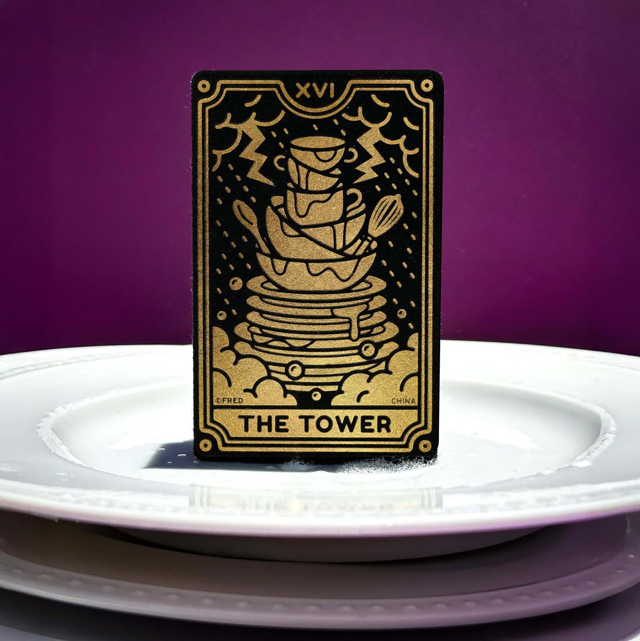 Genuine Fred Clean Fate Tarot Card Kitchen Sponges, Set of 3 Multi Layer Sponges with Metallic Gold Tarot Card Designs Fun, Functional, Mystical