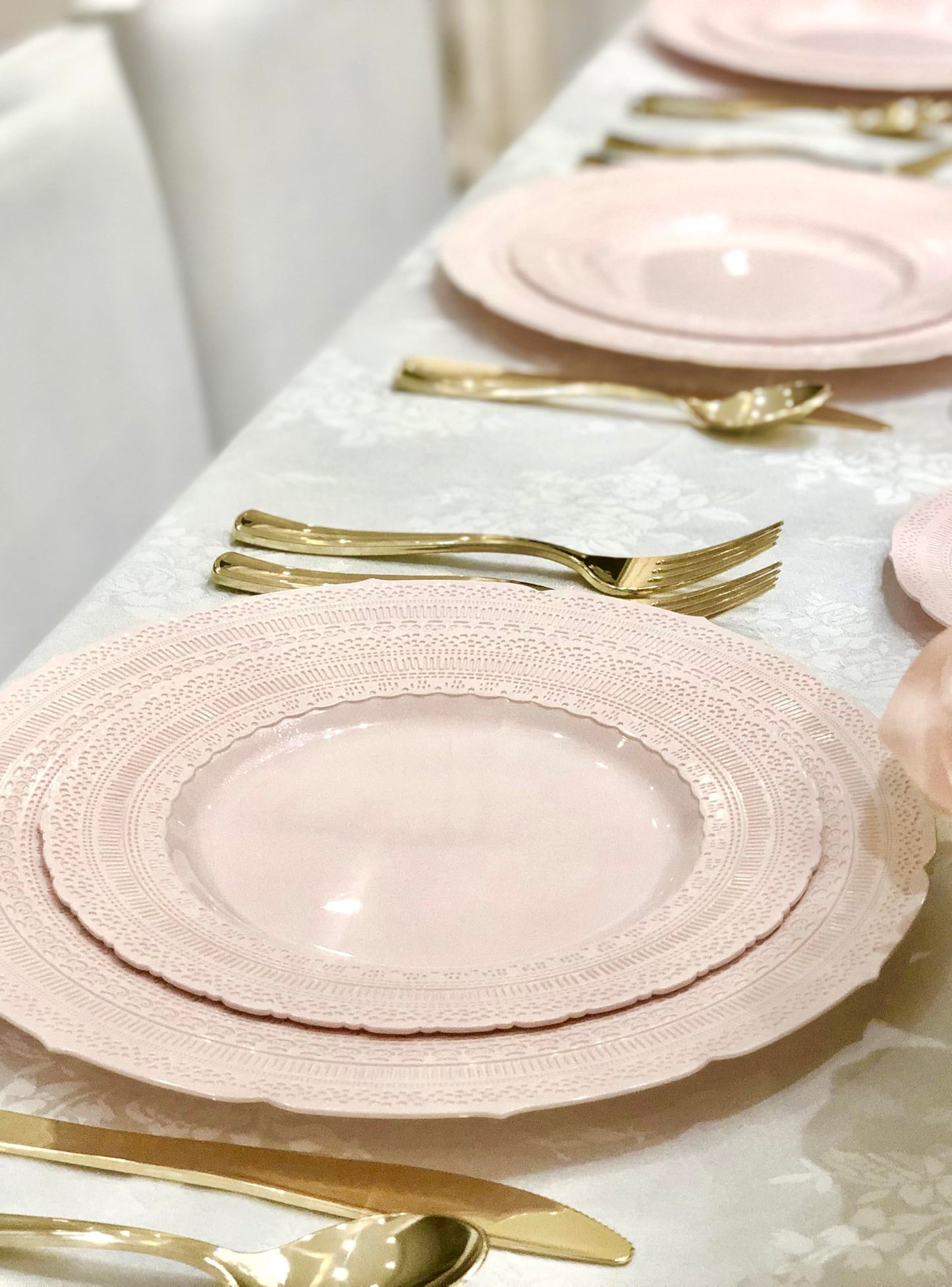 " OCCASIONS " 60 Plates Pack, Extra Heavyweight Vintage Wedding Party Disposable Plastic Plates (11'' Dinner Plate, Chateau in Blush/Dusty Rose Pink)