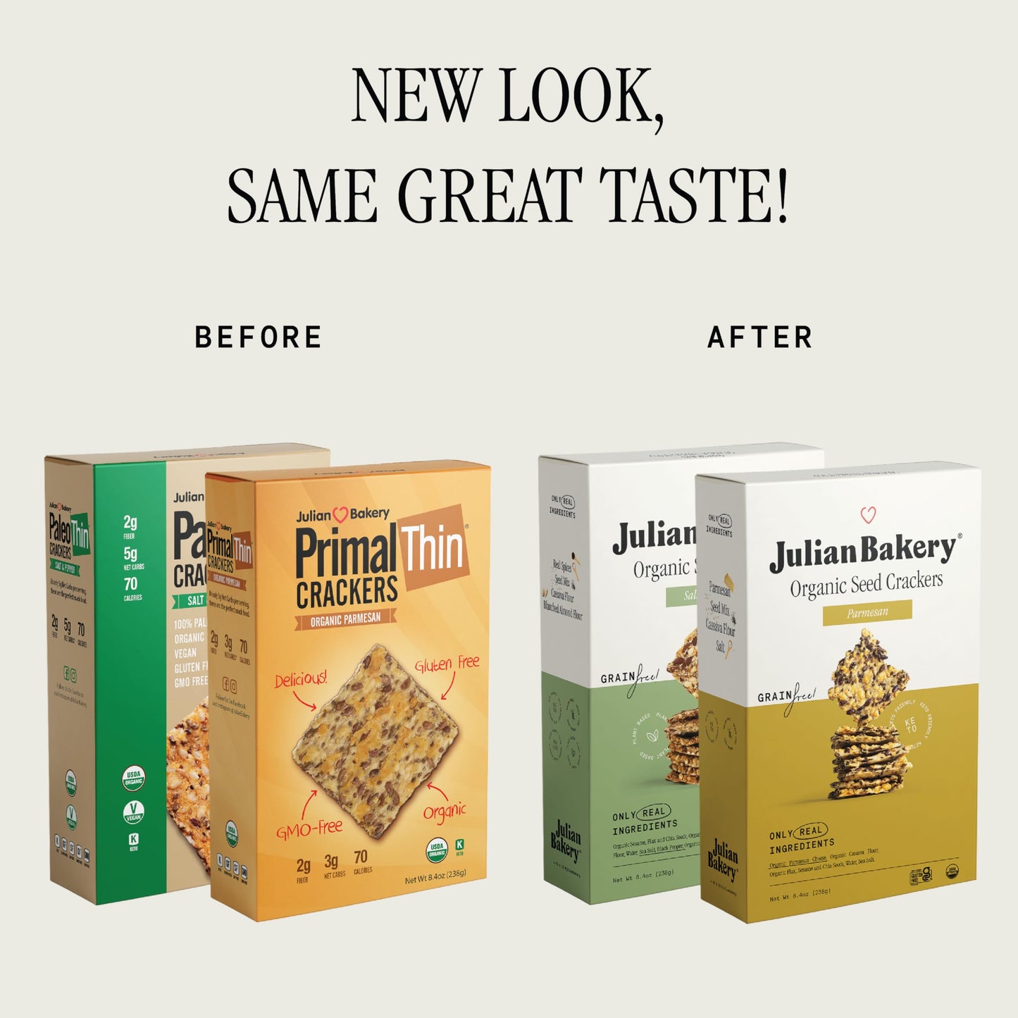 Julian Bakery Paleo & Primal Thin Crackers | Salt & Pepper & Parmesan | USDA Organic | Gluten-Free | Grain-Free | GMO Free | Low Carb | Variety 2 Pack