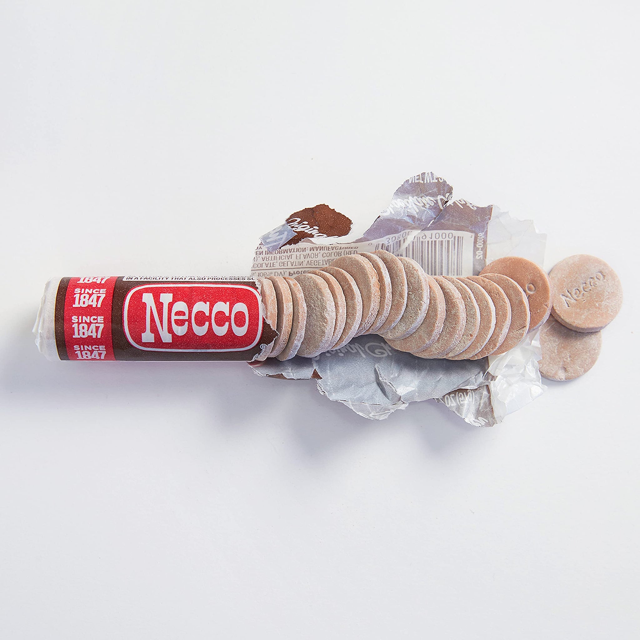 Necco Wafers, Chocolate Wafers Display Pack - Single Flavor Tray, Classic Chocolate Taste, Vintage Candy in Bulk Box - 2-Ounce Rolls (Pack of 24)