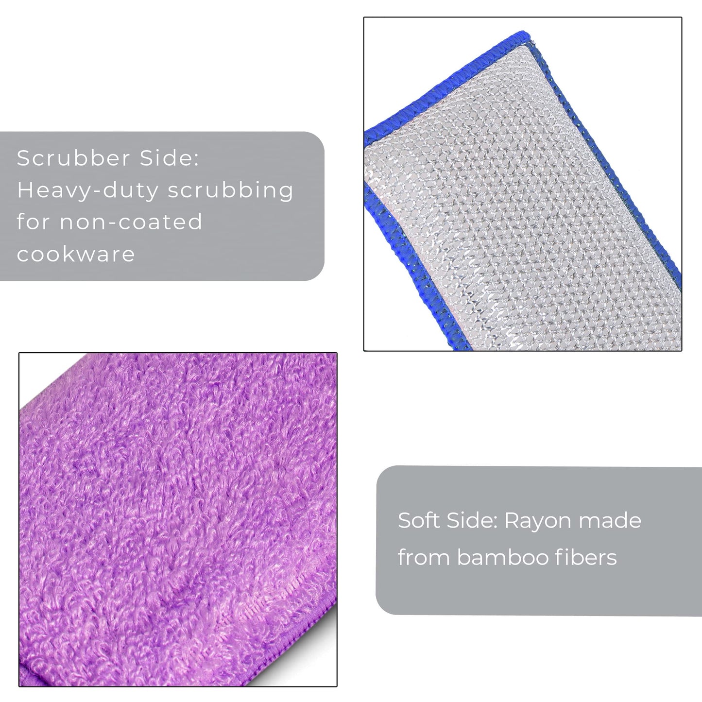 Smart Design Non Scratch Scrub Sponge with Bamboo Odorless Rayon Fiber - Set of 6 - Ultra Absorbent - Soft and Scrubber Side - Cleaning, Dishes