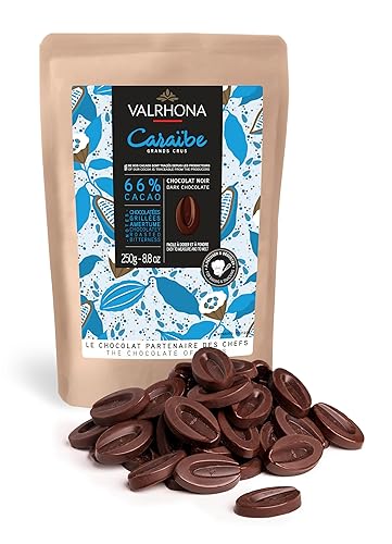 Valrhona Dark French Semisweet Chocolate Discs for Baking (Feves). Premium CARAÏBE 66% Cacao Grand Cru Blend. Better than Chocolate Chips, Perfect For Cookies, Cakes, Mousses, Frostings, Hot Chocolate