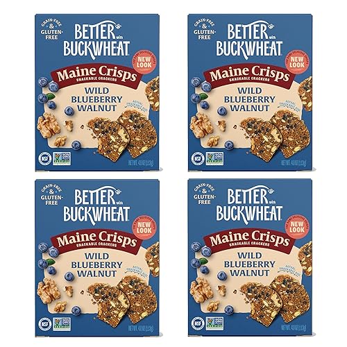 Maine Crisp Wild Blueberry Crisps - Gluten-Free Crackers With Blueberries, California Walnuts & Rosemary - Delicious Snack Crackers for Cheese Board