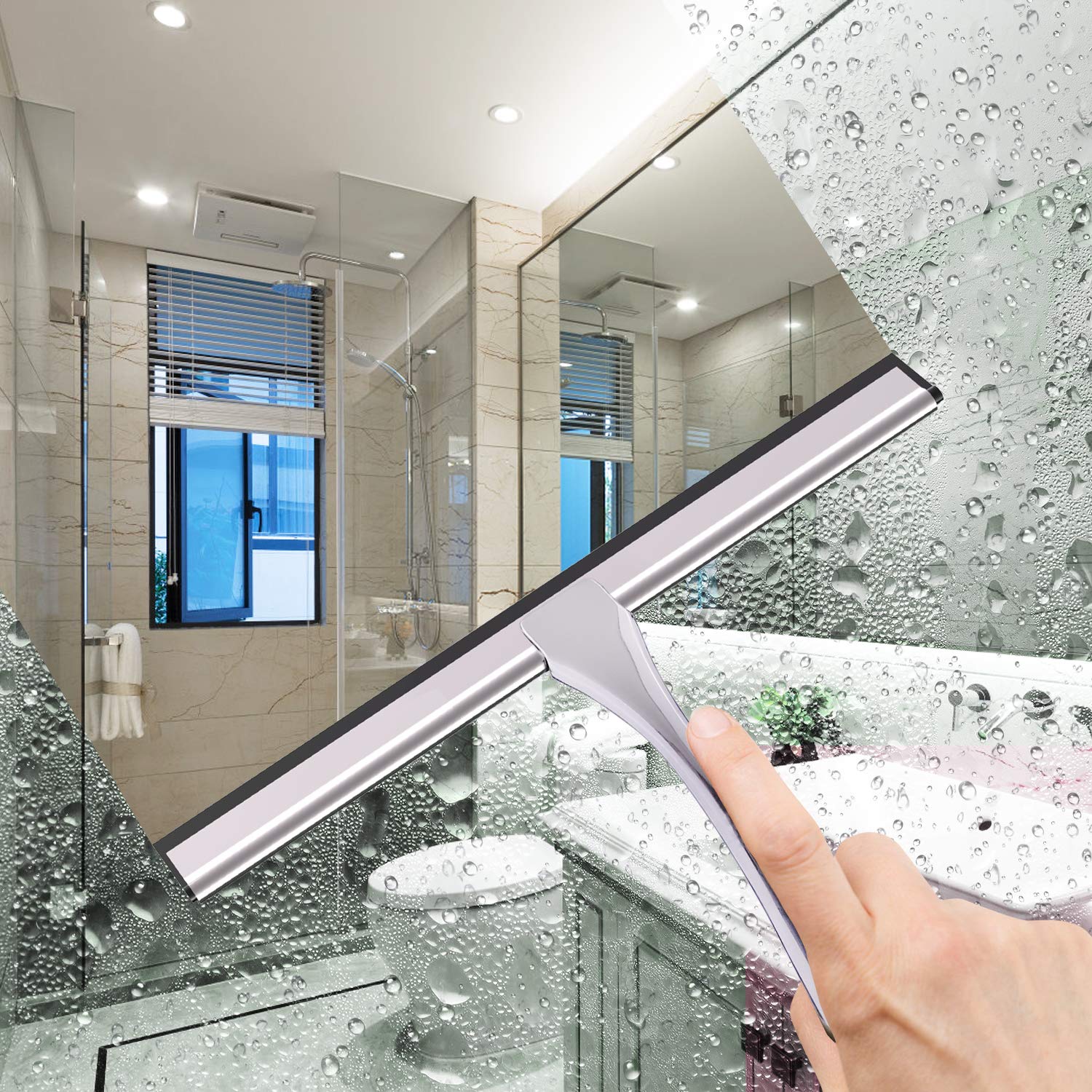 LPOLER Shower Squeegee for Shower Doors, Bathroom, Mirrors, Tiles and Car Windows (Grey, 10inch)