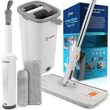 Haiblau Flat Mop & Bucket Wringer Set with Self-Squeeze Mini Mop, Portable Handheld Wet/Dry Cleaner with Microfiber Pads, Flat Mop and Bucket System
