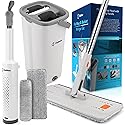 Haiblau Flat Mop & Bucket Wringer Set with Self-Squeeze Mini Mop, Portable Handheld Wet/Dry Cleaner with Microfiber Pads, Flat Mop and Bucket System