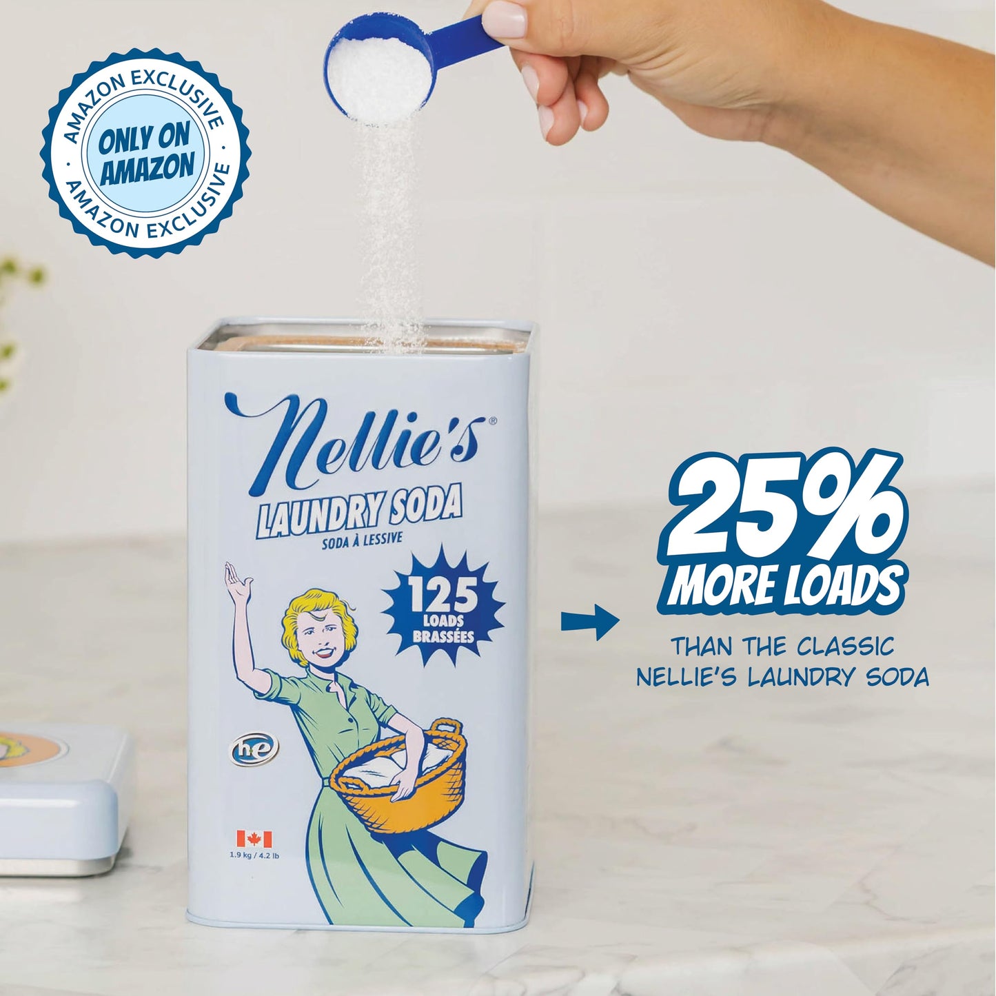 Nellie’s Laundry Soda 125 Loads - Laundry Powder Detergent - 4 Ingredients - No Residue - HE & Septic Safe - Made in Canada