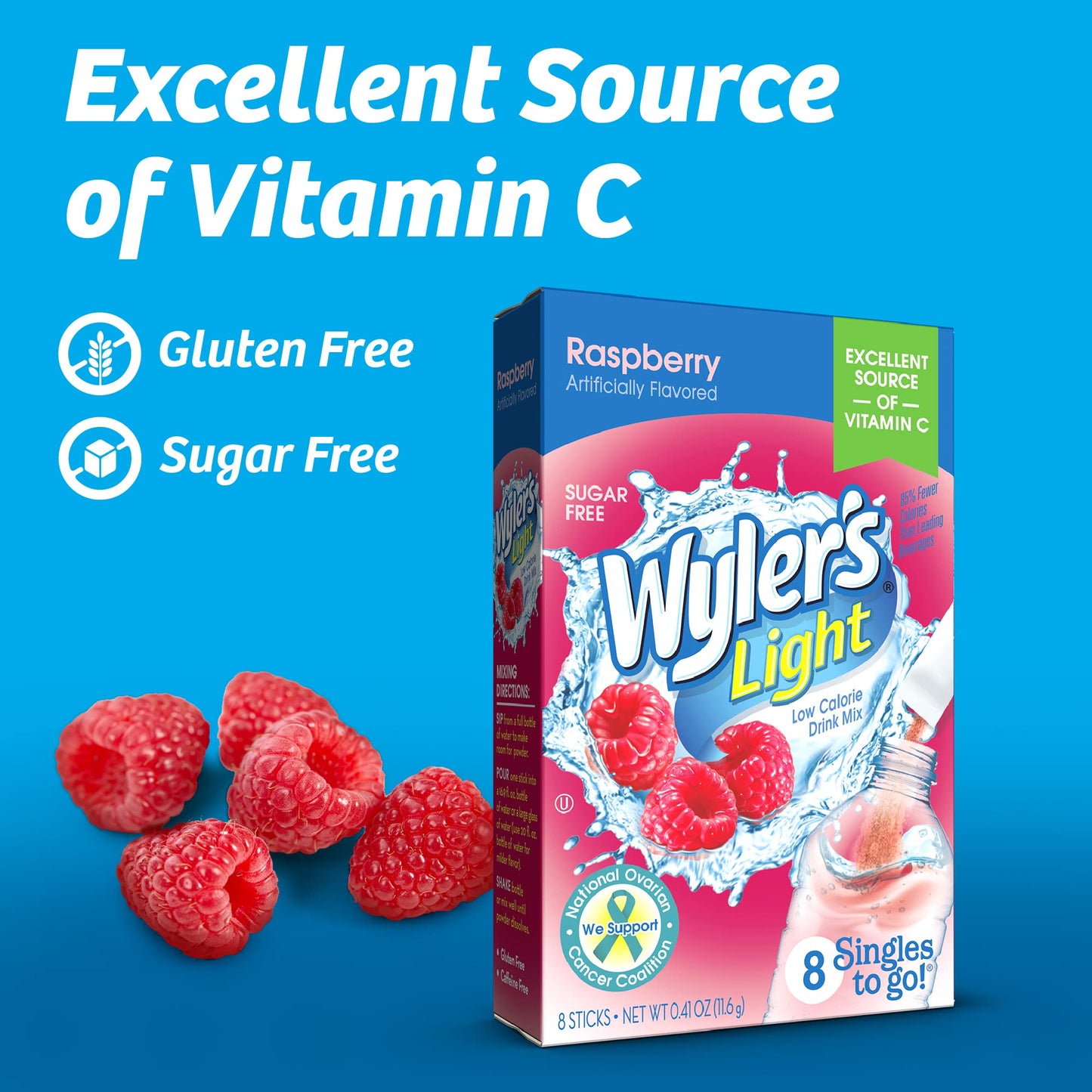 Wyler's Light Singles To Go Drink Mix, Variety 6 Pack, Pink Lemonade, Strawberry Lemonade, Fruit Punch, Cherry, Raspberry, and Raspberry Lemonade (48