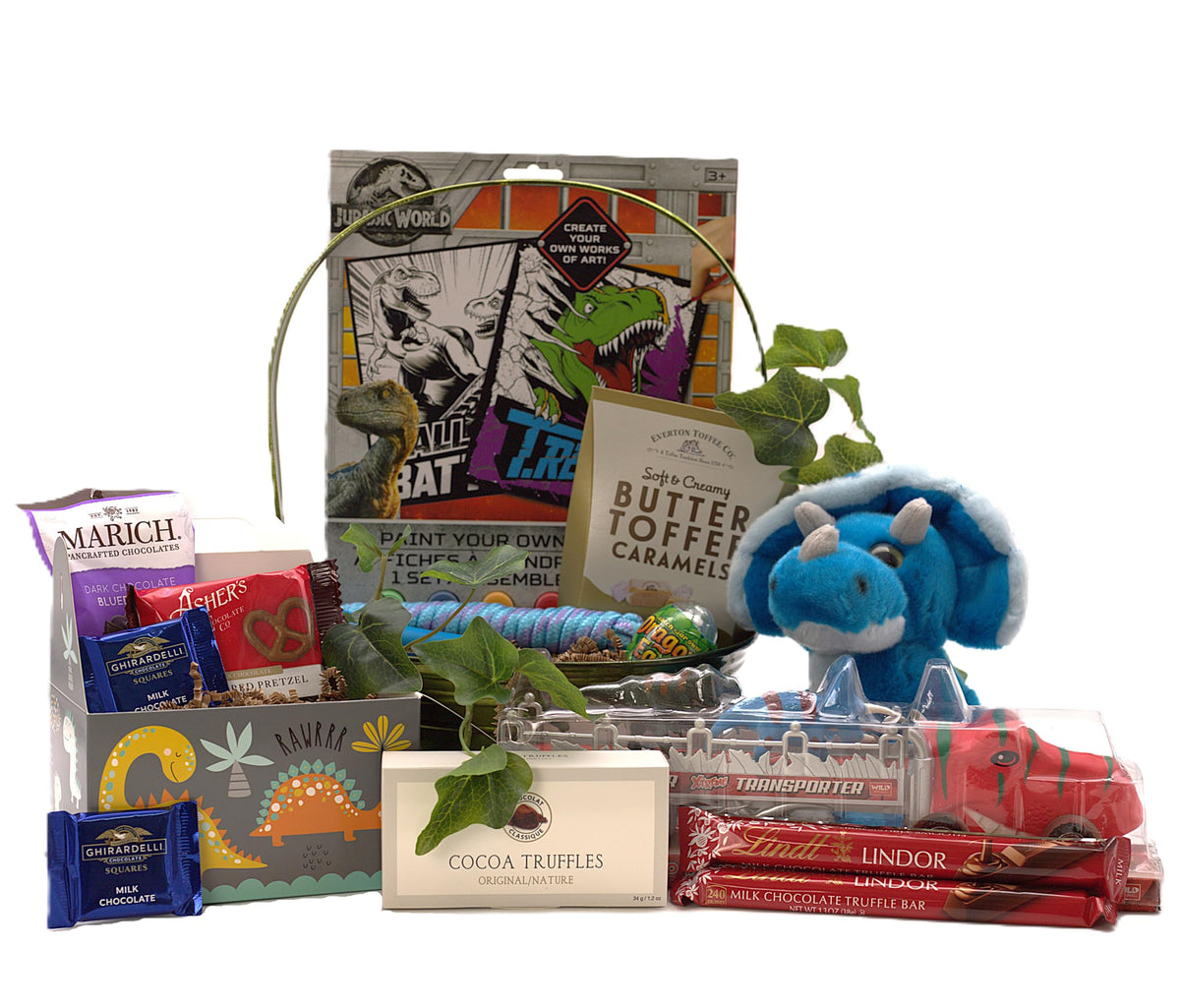 Gift Basket Village - My Fantastic Jurassic Gift Box, Dinosaurs Themed Toys, Book, Plush & Sweets for Kids, Any Occasion