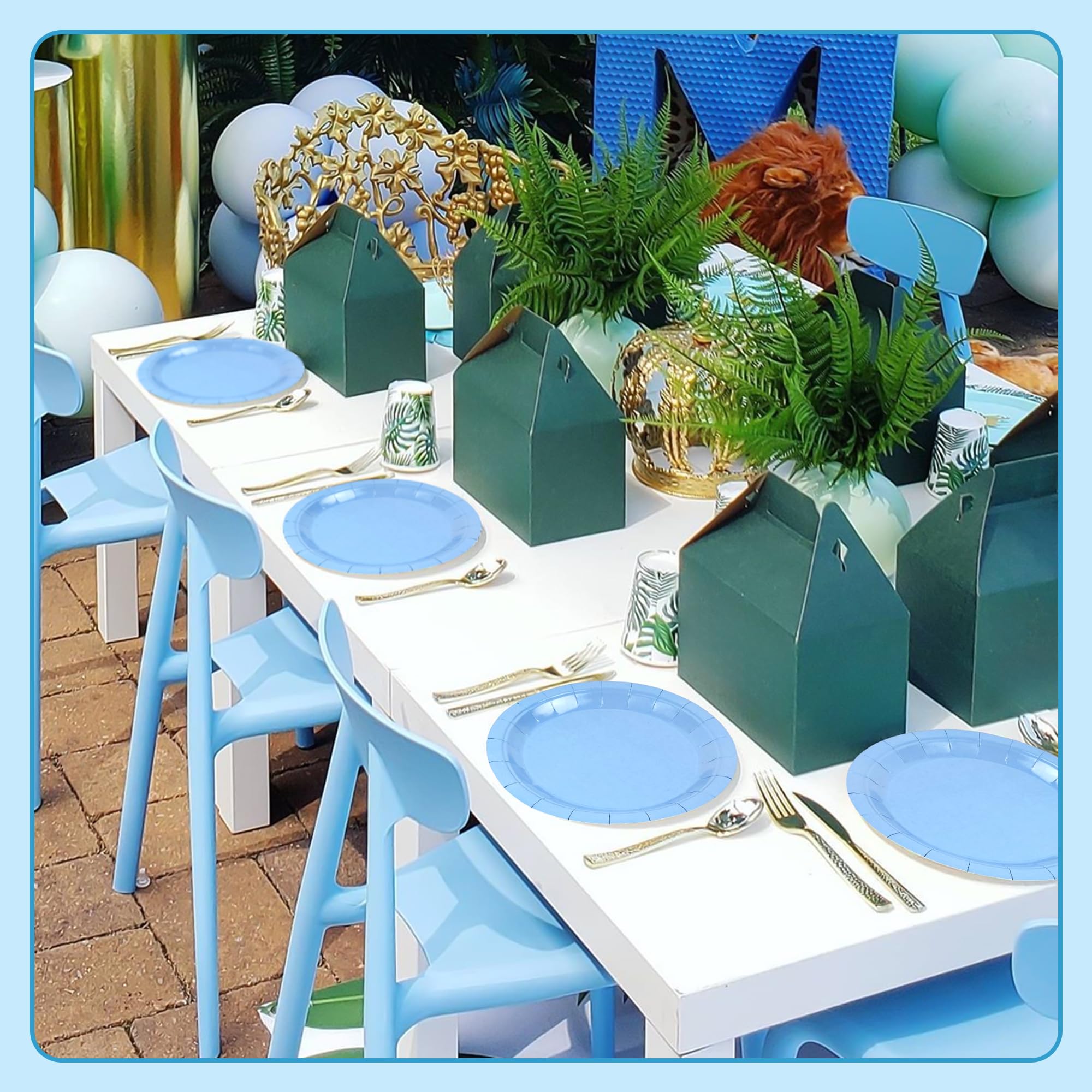 Axigundaone 144 Pcs Dusty Blue Paper Plates Bulk, 7 Inch Gradient Blue Cake Plate Disposable, Round Dessert Paper Plates for Birthday, Wedding, Party