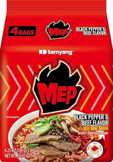 Samyang MEP Black Pepper Beef Ramen Spicy Korean Instant Noodle Soup ENHYPEN Pick Rich Bone Broth Quick Microwave Meal 3.88 oz (Pack of 4)