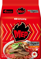 Samyang MEP Black Pepper Beef Ramen Spicy Korean Instant Noodle Soup ENHYPEN Pick Rich Bone Broth Quick Microwave Meal 3.88 oz (Pack of 4)