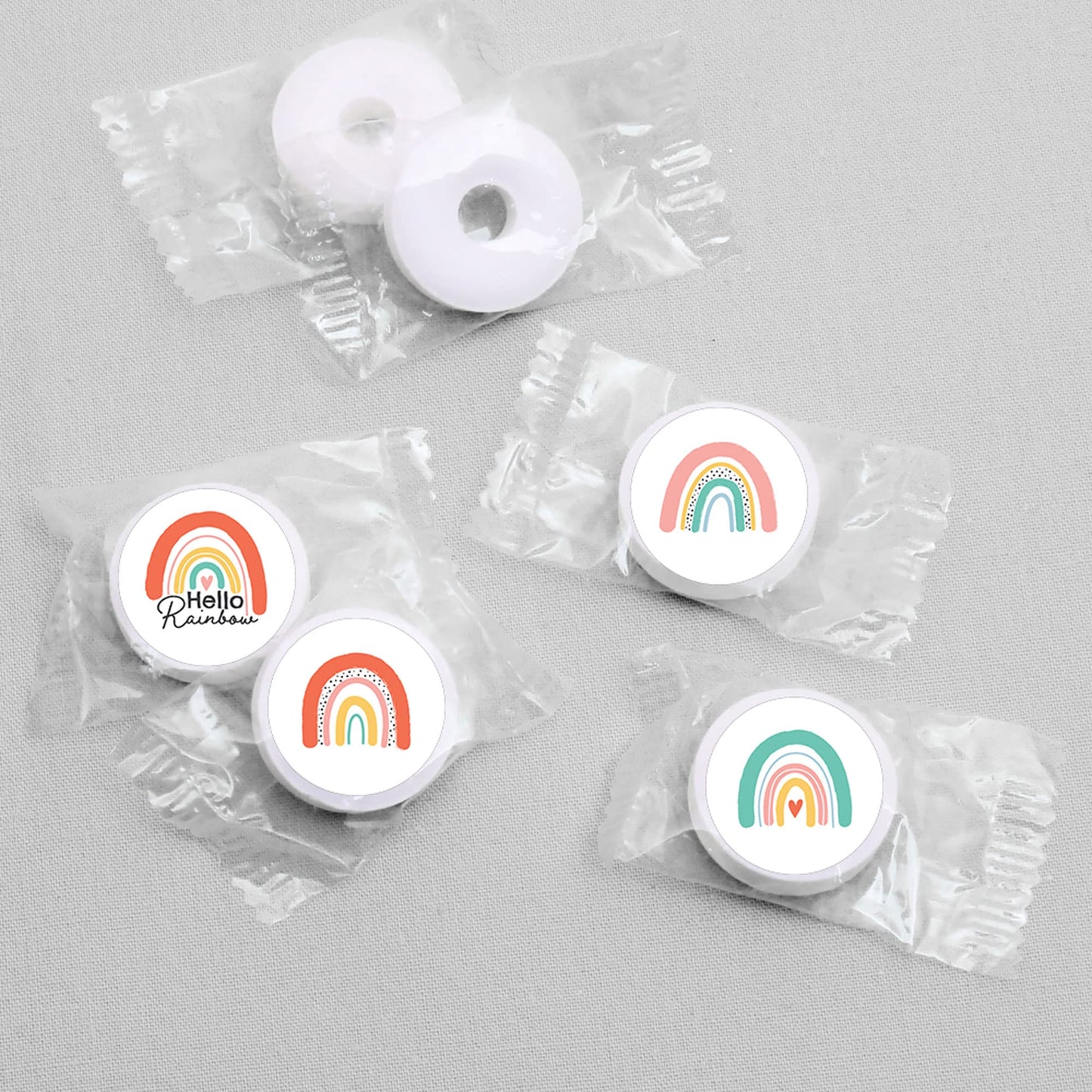 Big Dot of Happiness Hello Rainbow - Boho Baby Shower and Birthday Party Round Candy Sticker Favors - Labels Fit Chocolate Candy (1 sheet of 108)