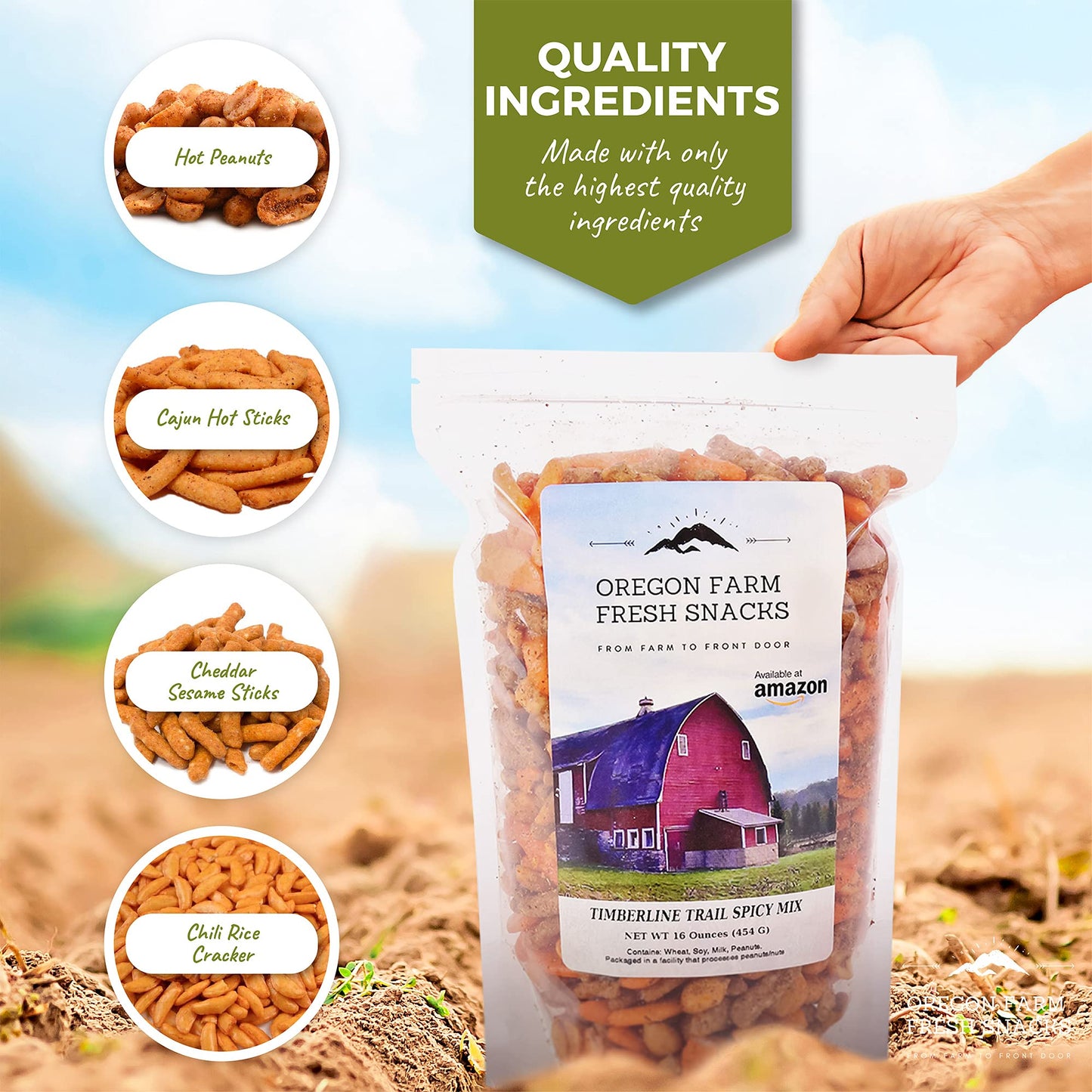 Oregon Farm Fresh Snacks Timberline Trail Spicy Mix - Spicy Nuts And Cajun Sticks Trail Mix - Game Night Snacks In Resealable Bag - Hand-Blended Hot