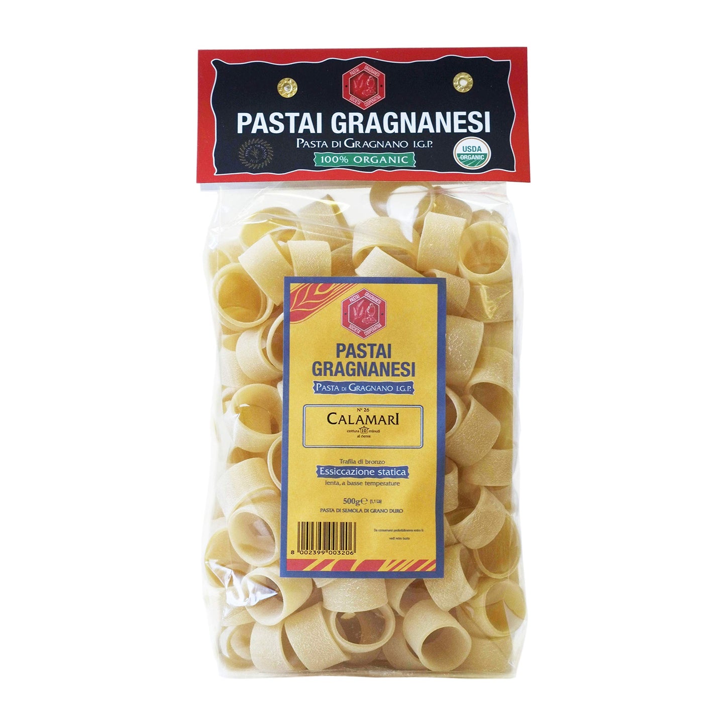 Calamari Organic Italian Pasta di Gragnano I.G.P. | Pastai Gragnanesi | USDA Certified Organic| 17.6oz (500g) | Pack of 4