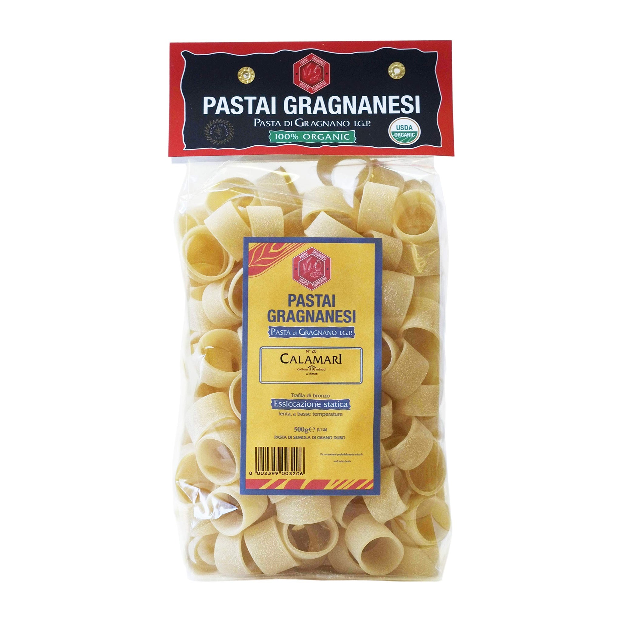 Calamari Organic Italian Pasta di Gragnano I.G.P. | Pastai Gragnanesi | USDA Certified Organic| 17.6oz (500g) | Pack of 4