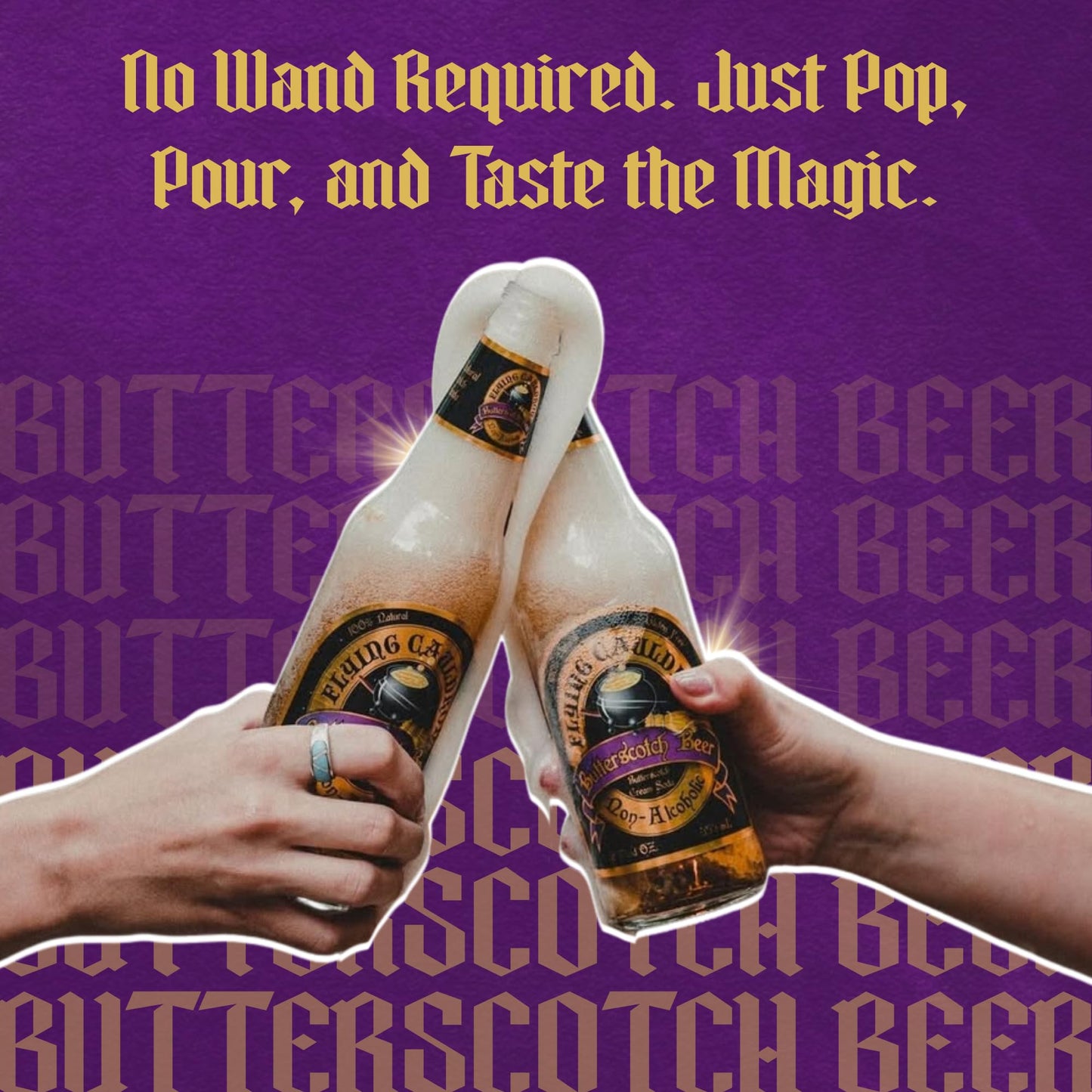 Flying Cauldron Butterscotch Beer Bottle, Pack of 12 (12 fl oz each) - Non Alcoholic Butterscotch beer made with Cane Sugar - Exotic Soda Ideal