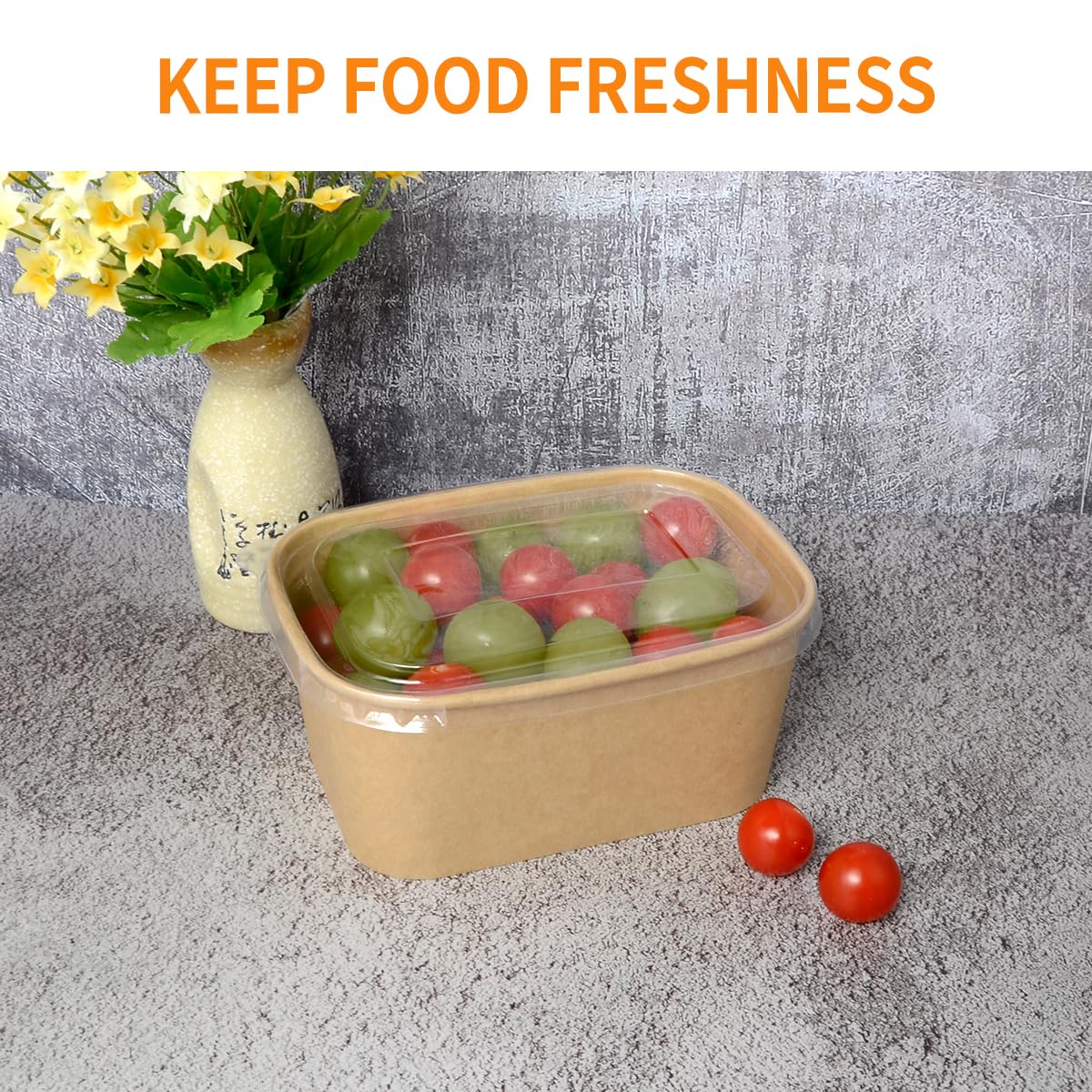 Celel 50 Pack 35 oz Paper Food Containers with Lids, Paper Meal Prep Containers Microwavable and Freezer Use Cardboard Food Concertinas - 50 Bowls 50