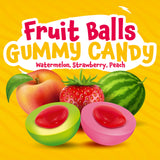 Fruit Gummy Balls Mix - 19 Ounce Jar (30 Count) - Jelly Filled Gummies - Individually Wrapped Gummy Candy - Watermelon, Strawberry, Peach - Chewy