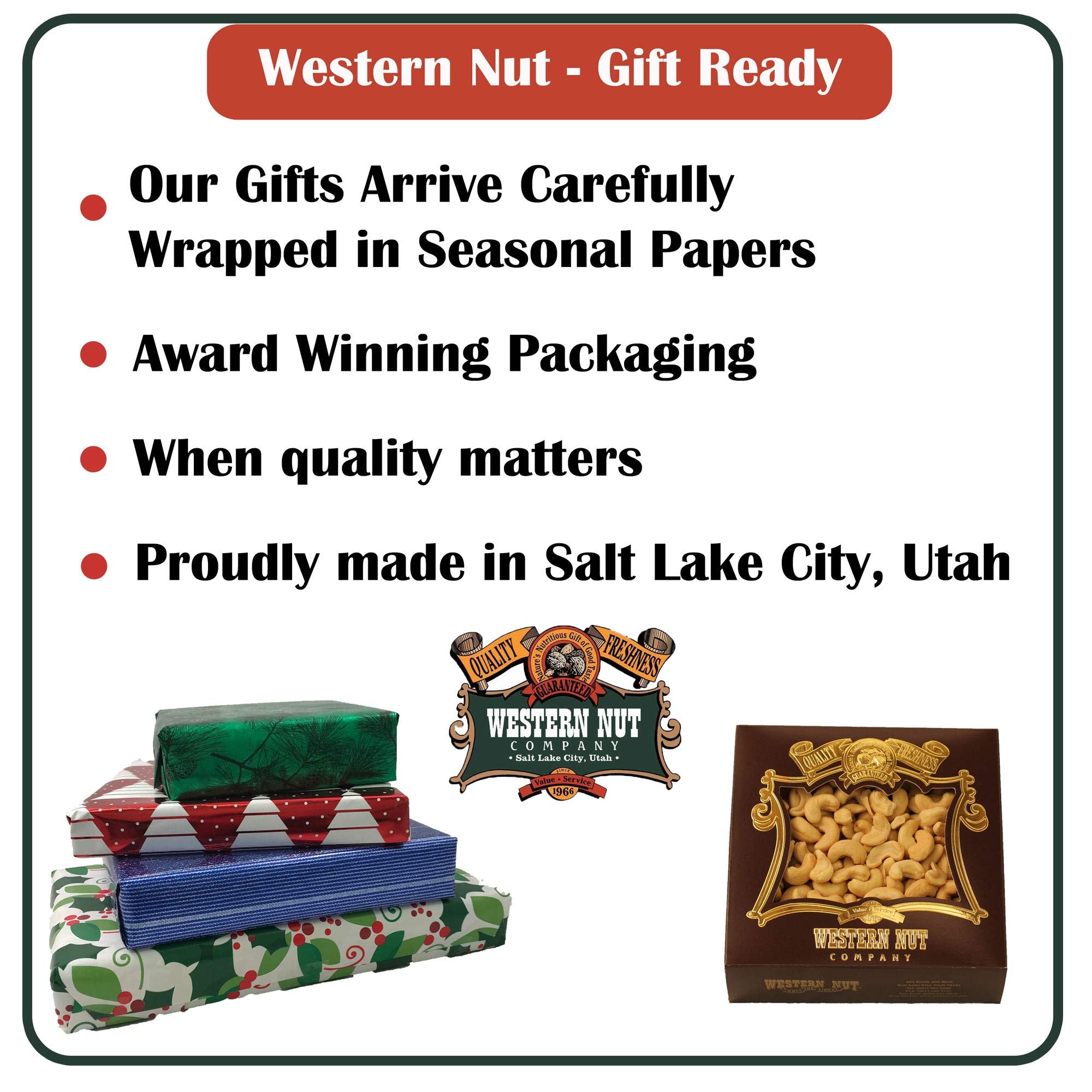 Western Nut Heritage Gift Box, Gift Wrapped Roasted & Salted Whole Cashews, 1 lb