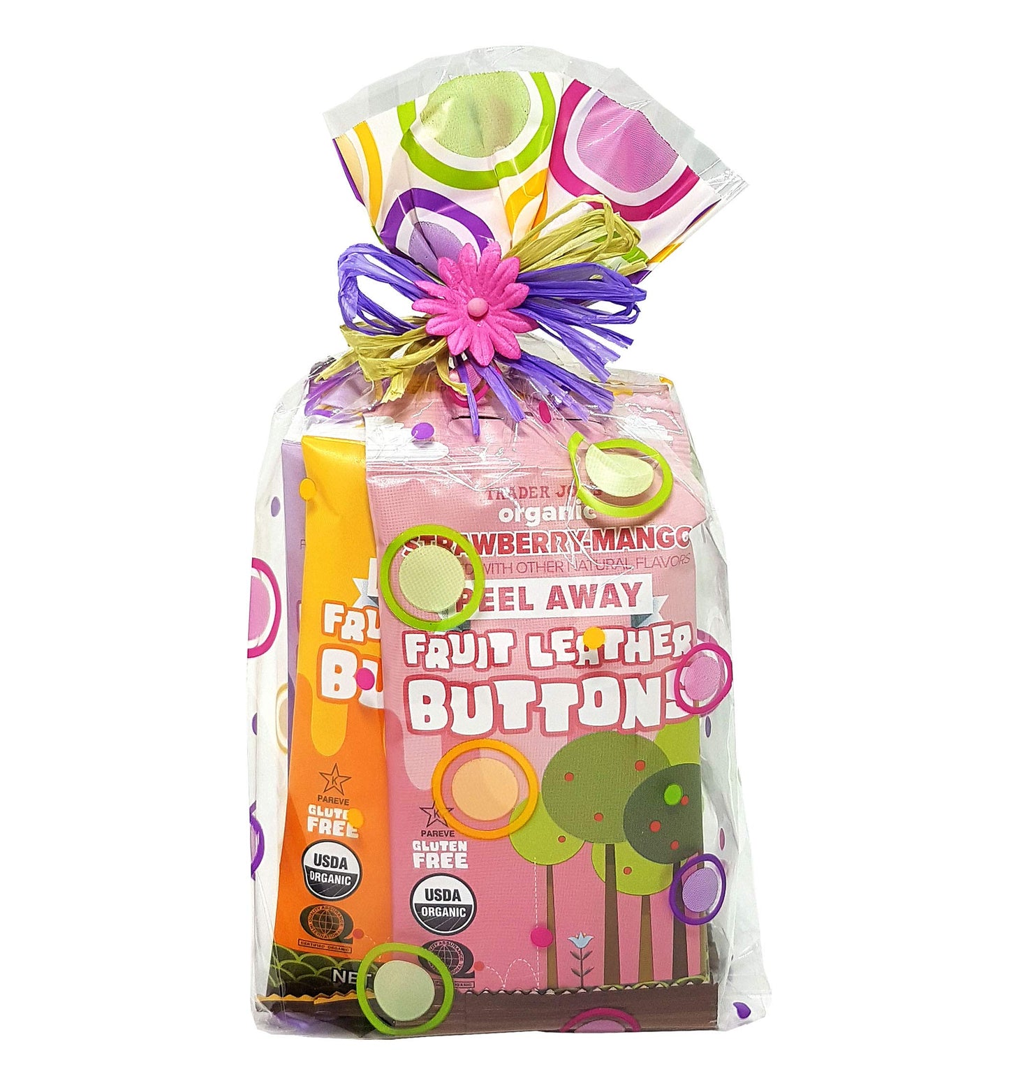 Gift Set of Trader Joe's Organic Fruit Leather Buttons Peel Away Variety Pack 3 Flavors(Mango, Strawberry-Mango, Grape-Mango) 3 Each (9-Piece Set)