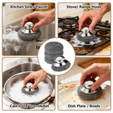 Steel Wool Scrubber, 4-Pack Stainless Steel Scrubber Pads with Handle - The Ultimate Scouring Solution for Rust, Stubborn Messes on Cookware, Grill