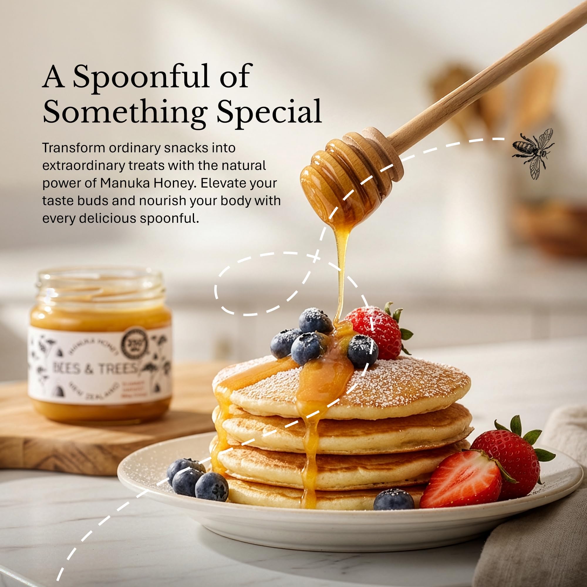 Bees & Trees Manuka Honey 350+ MGO - Raw, Pure New Zealand Monofloral Honey - Unpasteurized & Minimally Filtered - Ideal for Tea, Coffee, Dressings