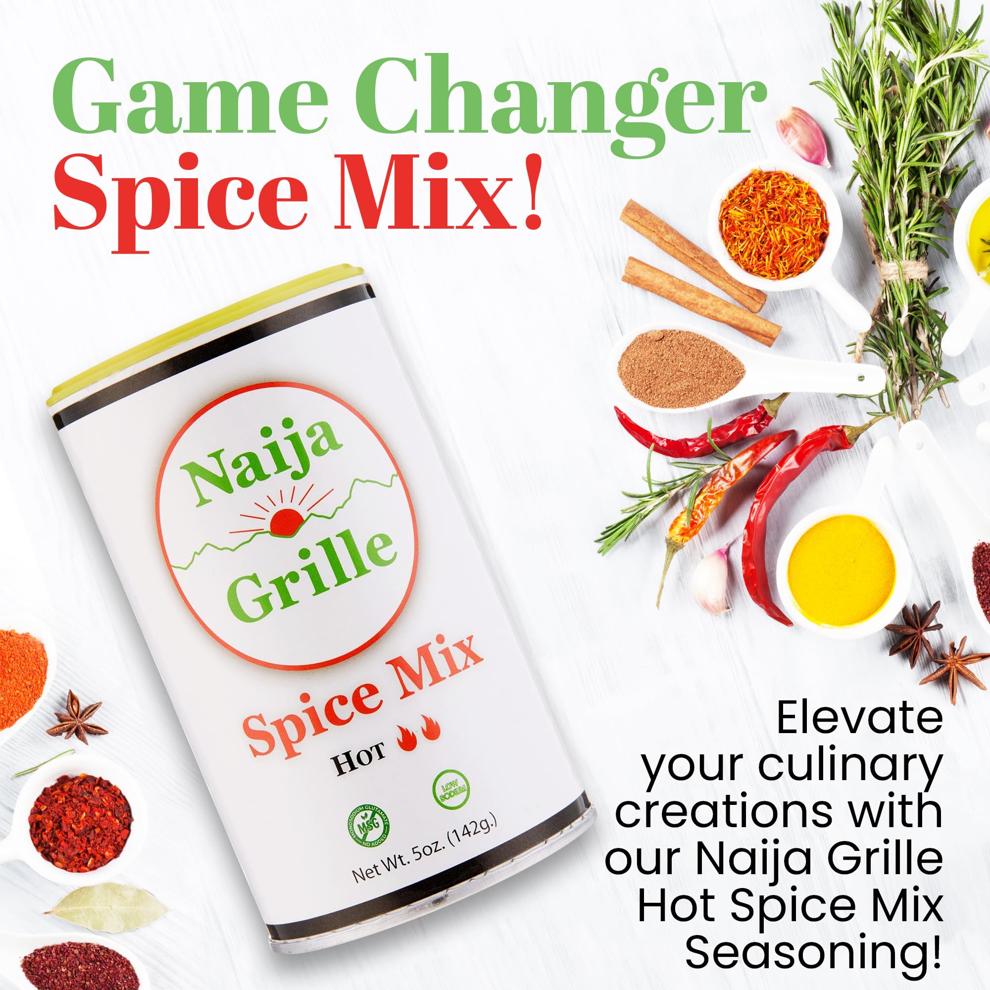 Naija Grille Seasoning - Hot - All Purpose Spice Mix for Chicken, Beef, Fish, Vegetables, and More - Elevate Flavor with Seasoning for Cooking