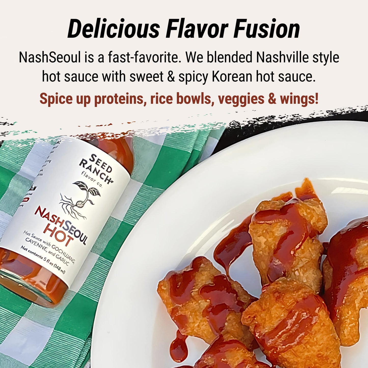 Seed Ranch NashSeoul Hot Sauce - Blend of Nashville & Korean Hot Sauce, Sweet & Spicy, Medium Spice Level, Perfect for Rice Bowls, Veggies, Wings