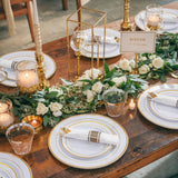 WELLIFE 350Pcs Gold Plastic Plates for 50 Guests - Plastic Dinnerware Set, Includes 100 Party Plates,150 Gold Silverware Disposable,50 Napkins,50
