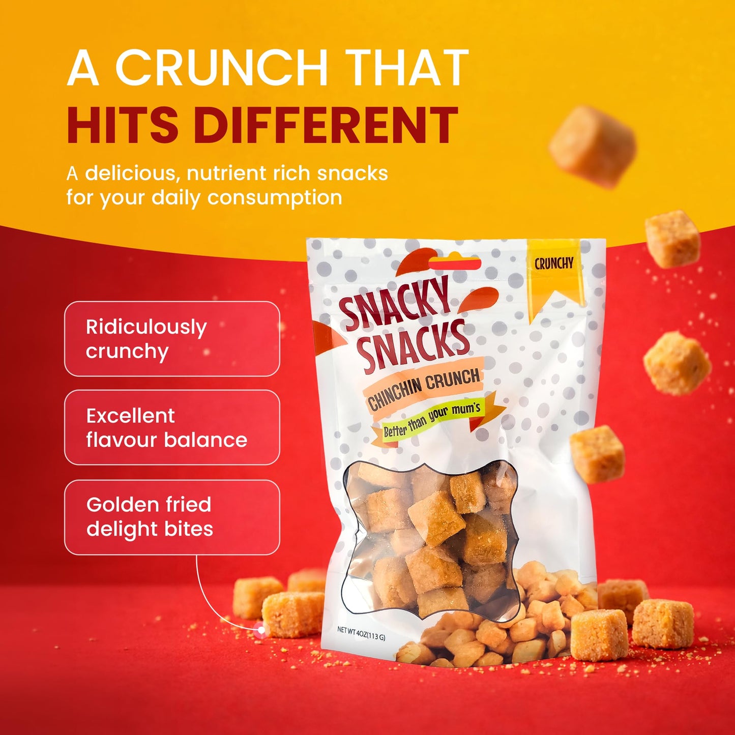 Chinchin Crunch, Savory Crunchy Mini Snacks for Adults - Bites, Crispy Traditional Crunchy Snacks Cubes For Parties, Movie Nights & Sharing (6 Pack