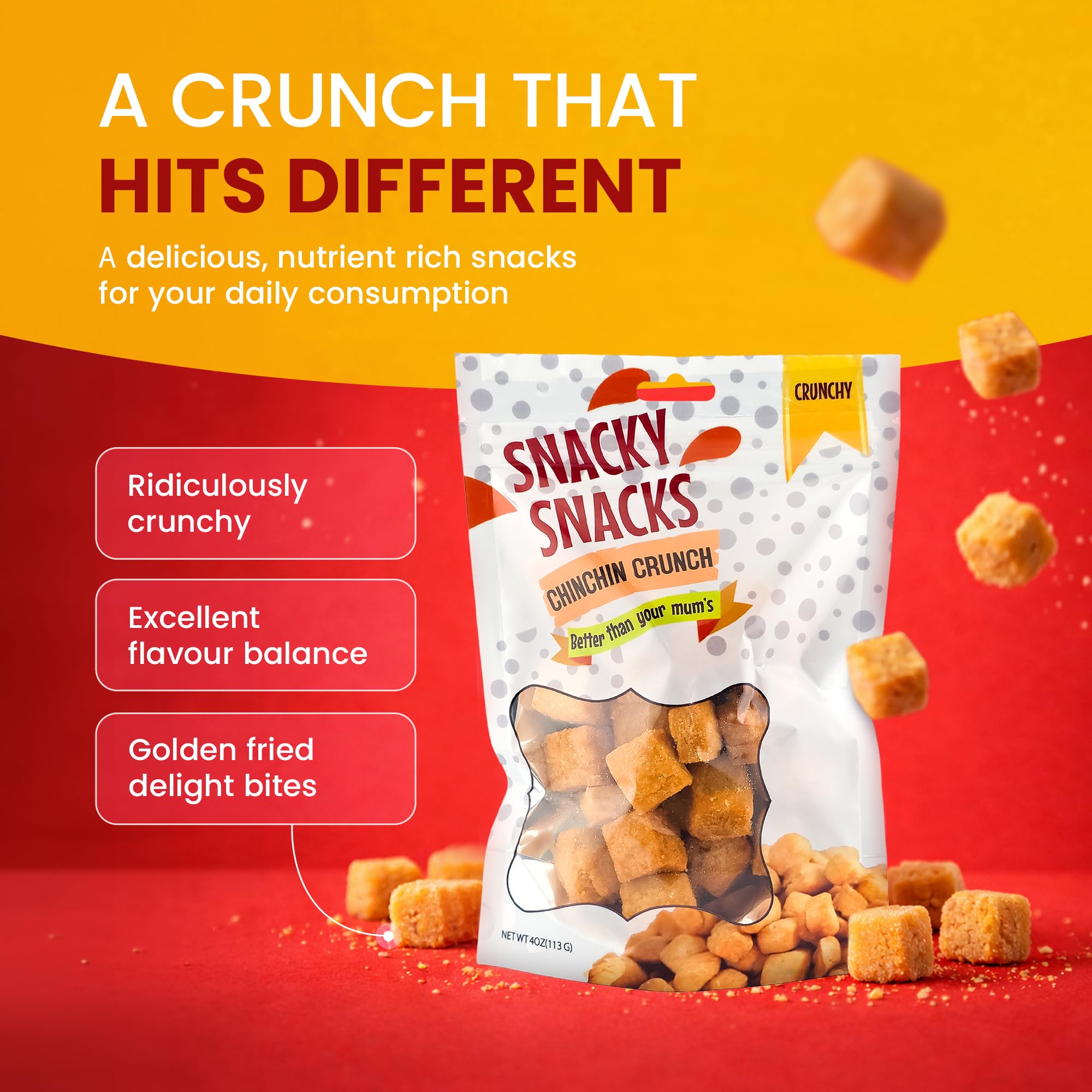 Chinchin Crunch, Savory Crunchy Mini Snacks for Adults - Bites, Crispy Traditional Crunchy Snacks Cubes For Parties, Movie Nights & Sharing (6 Pack