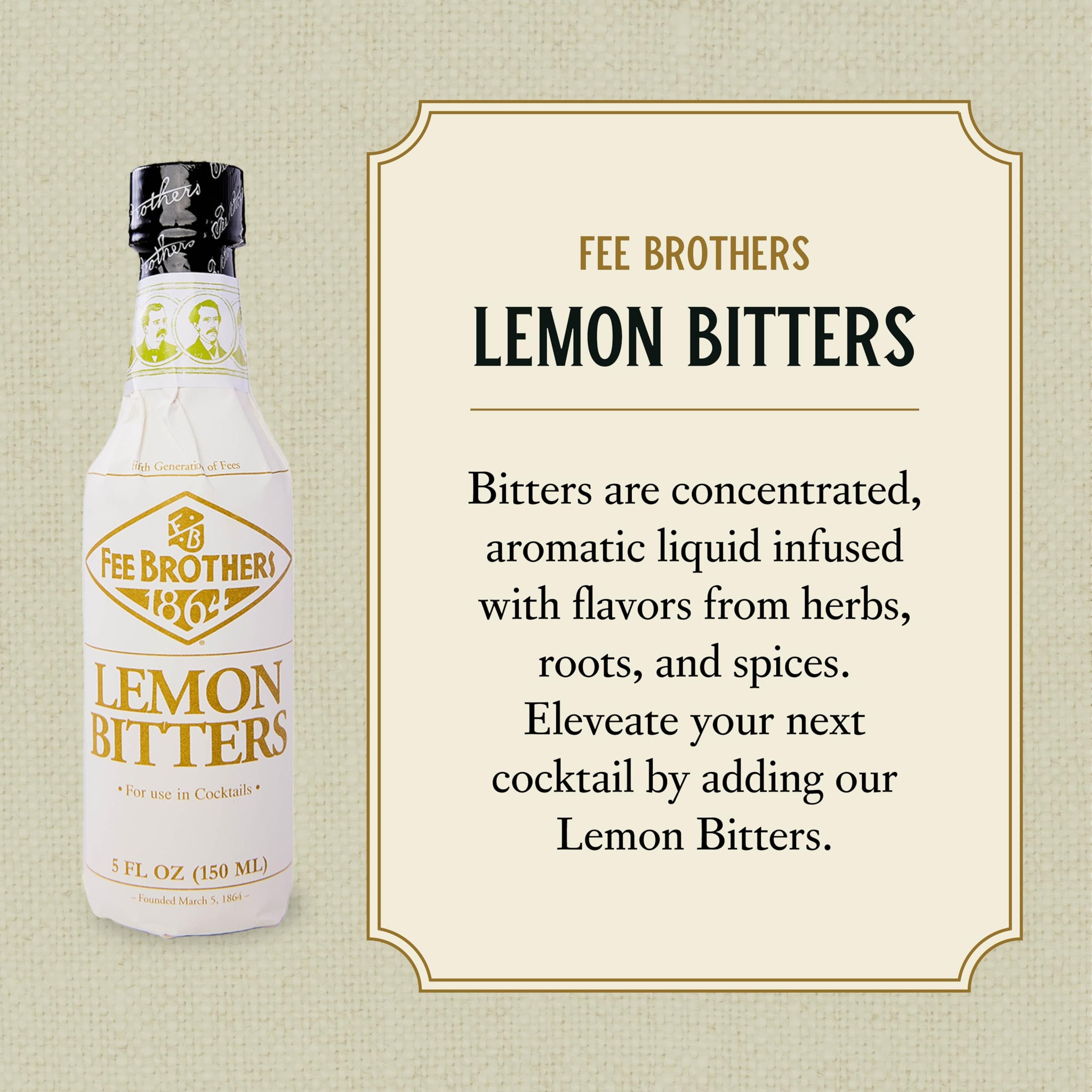 Fee Brothers Lemon Cocktail Bitters - Aromatic Cocktail Mixer & Concentrated Flavoring, Gluten Free, Vegan-Friendly, 5 fl oz