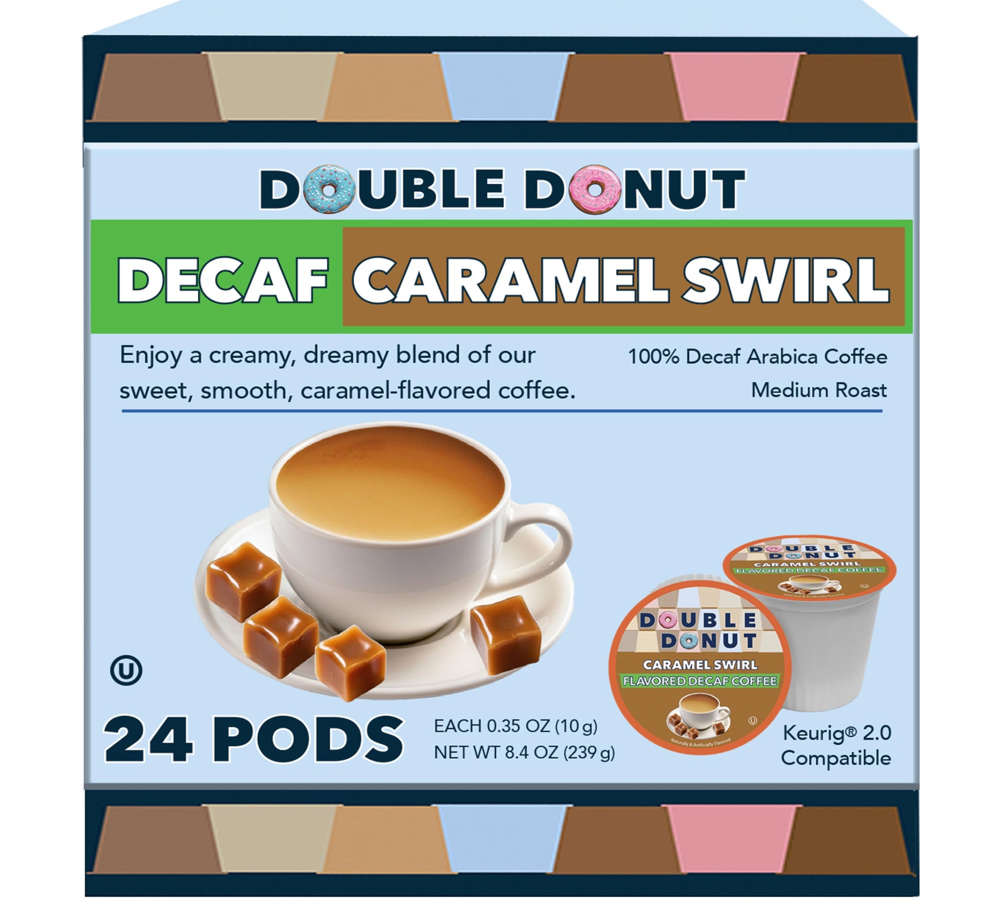 Double Donut Coffee Caramel Swirl Medium Roast Decaf Flavored Coffee Pods for Keurig K Cups Makers from Double Donut, 24 Capsules
