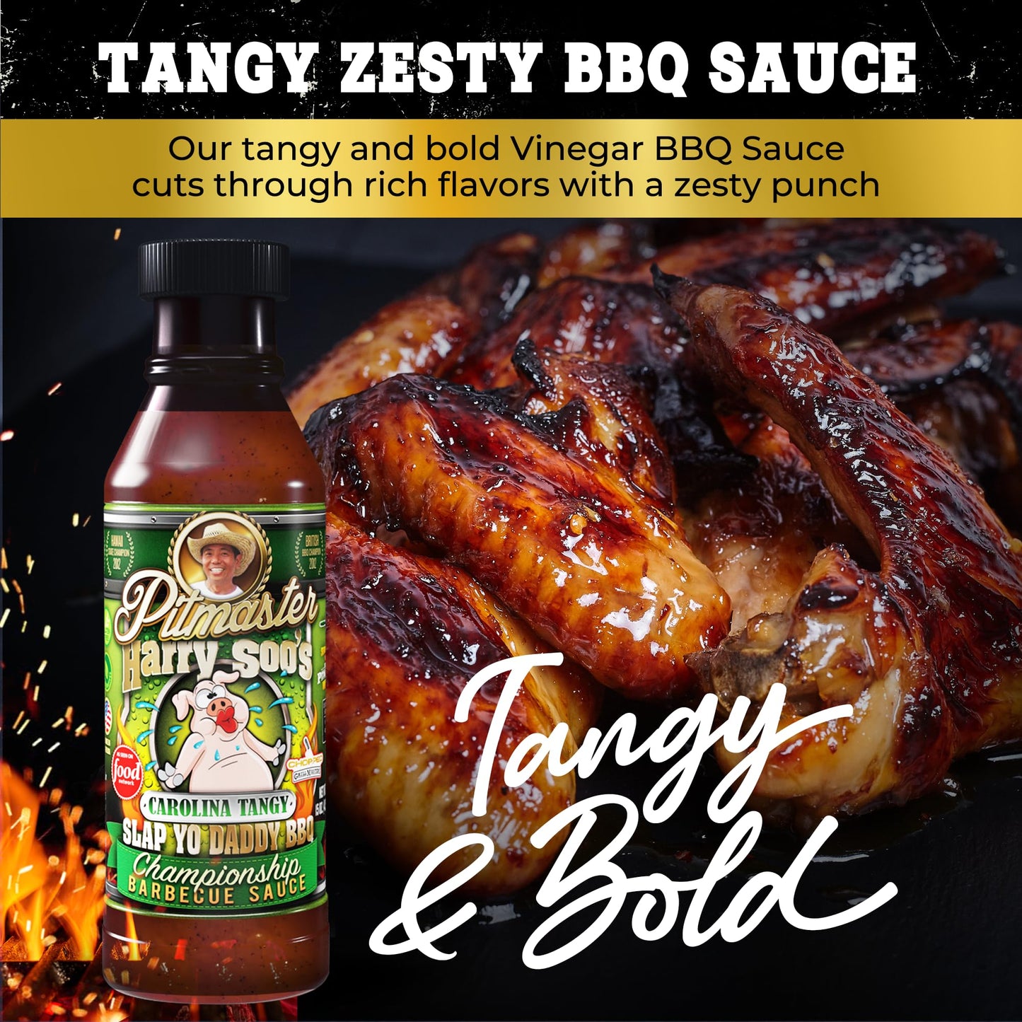 Slap Yo Daddy BBQ Sauce, Carolina Tangy - Caroline BBQ Sauce from Pitmaster Harry Soo - Tangy & Sweet Vinegar-Based Flavor for Grilling and Dipping