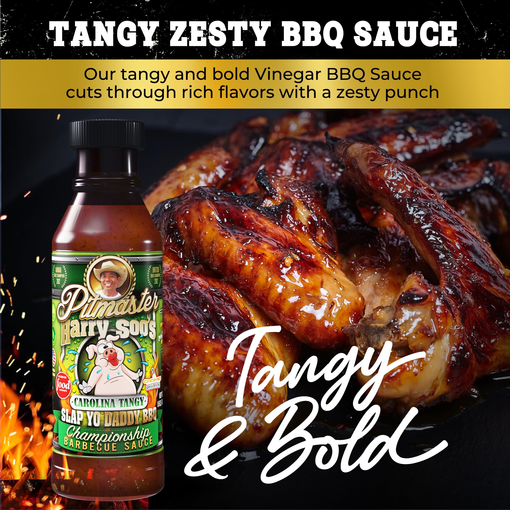 Slap Yo Daddy BBQ Sauce, Carolina Tangy - Caroline BBQ Sauce from Pitmaster Harry Soo - Tangy & Sweet Vinegar-Based Flavor for Grilling and Dipping