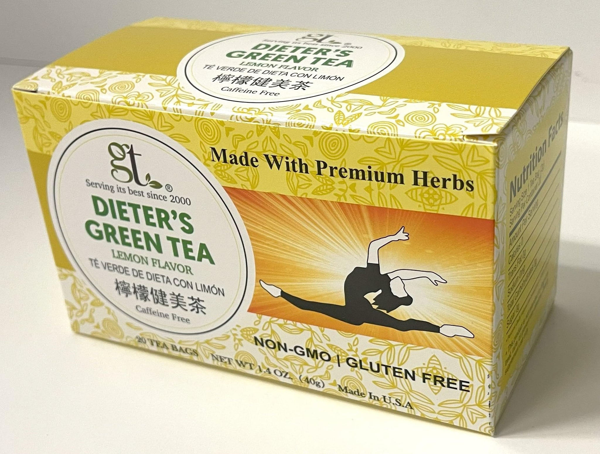 GT Dieter's Green Tea Lemon Flavor, 1.4 Ounce Box (20 Tea Bags)