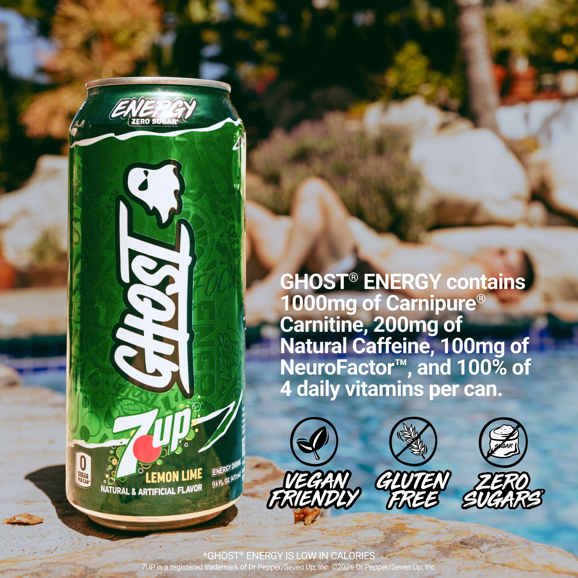 GHOST Energy Drink - 12-Pack, 7UP, 16oz Cans - Energy & Focus & No Artificial Colors - 200mg of Natural Caffeine, L-Carnitine & Taurine - Gluten-Free