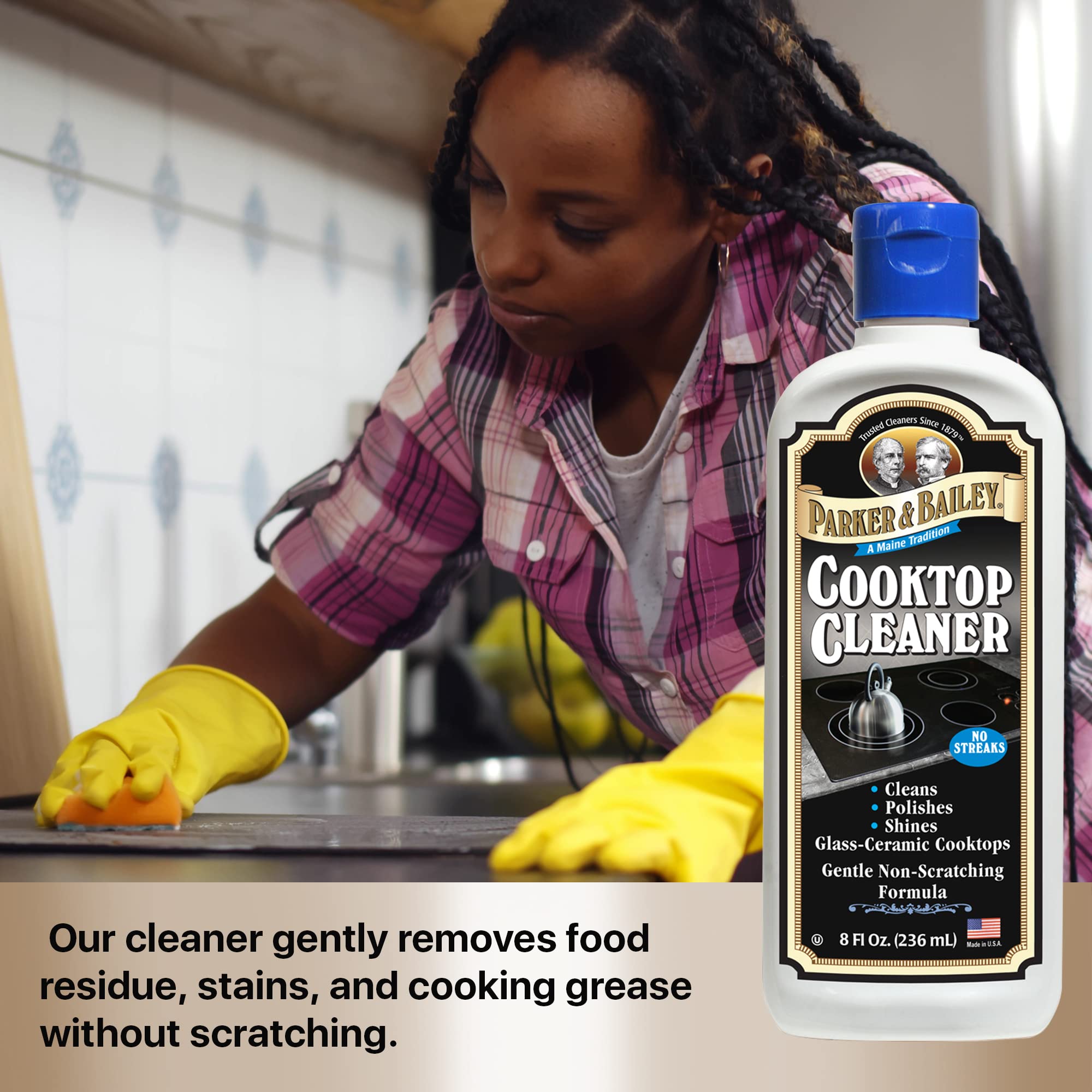 Parker & Bailey Cooktop Cleaner - Non-Scratch Formula for Glass and Ceramic Stovetops, Removes Grease and Residue, Restores Shine, 8 oz