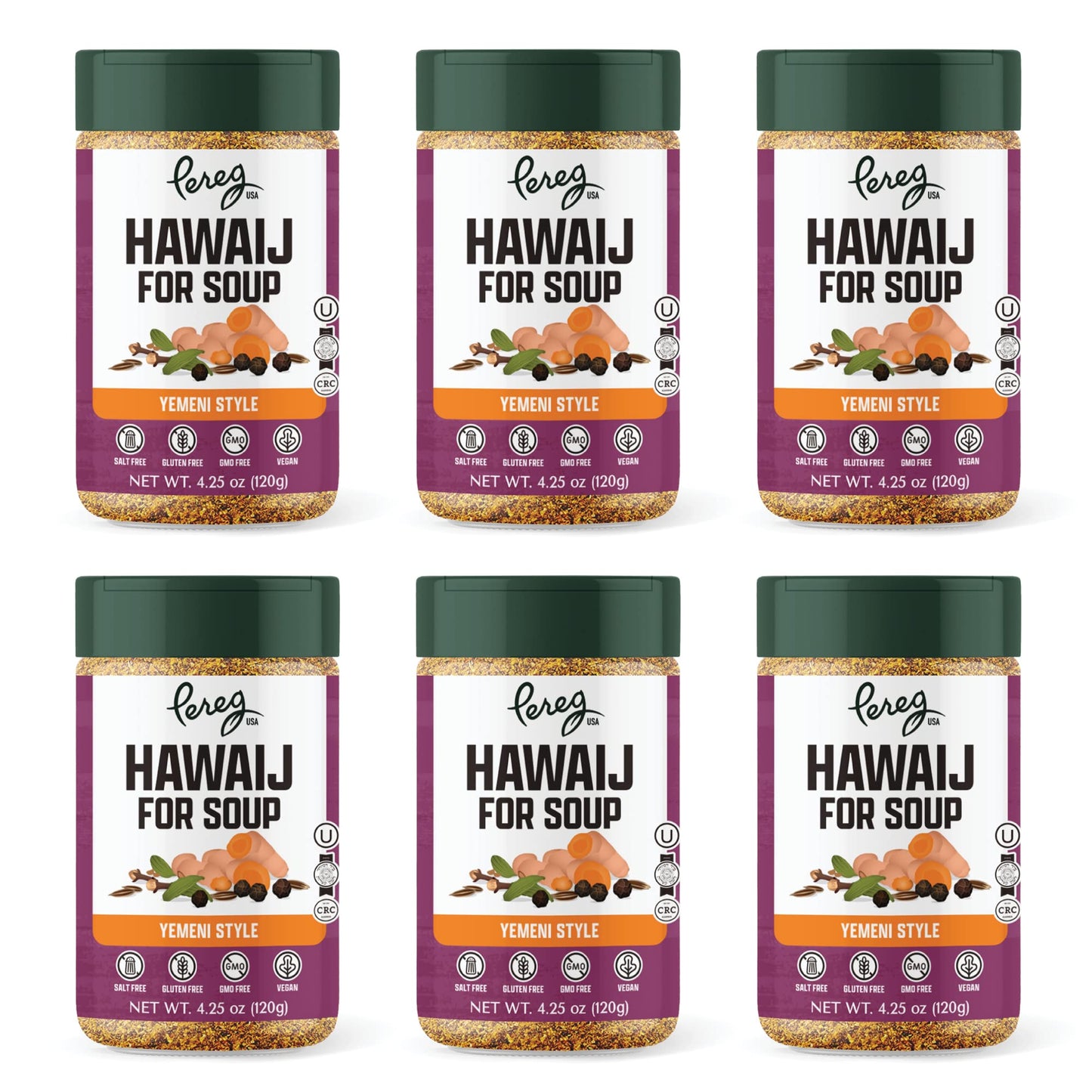 Pereg Mixed Hawaij Soup Spice Mix (4.25 oz x 6 Pack) - Contains Cumin, Turmeric, Black Pepper, Cardamom and Clove - Broths, Chicken Soup & Meat